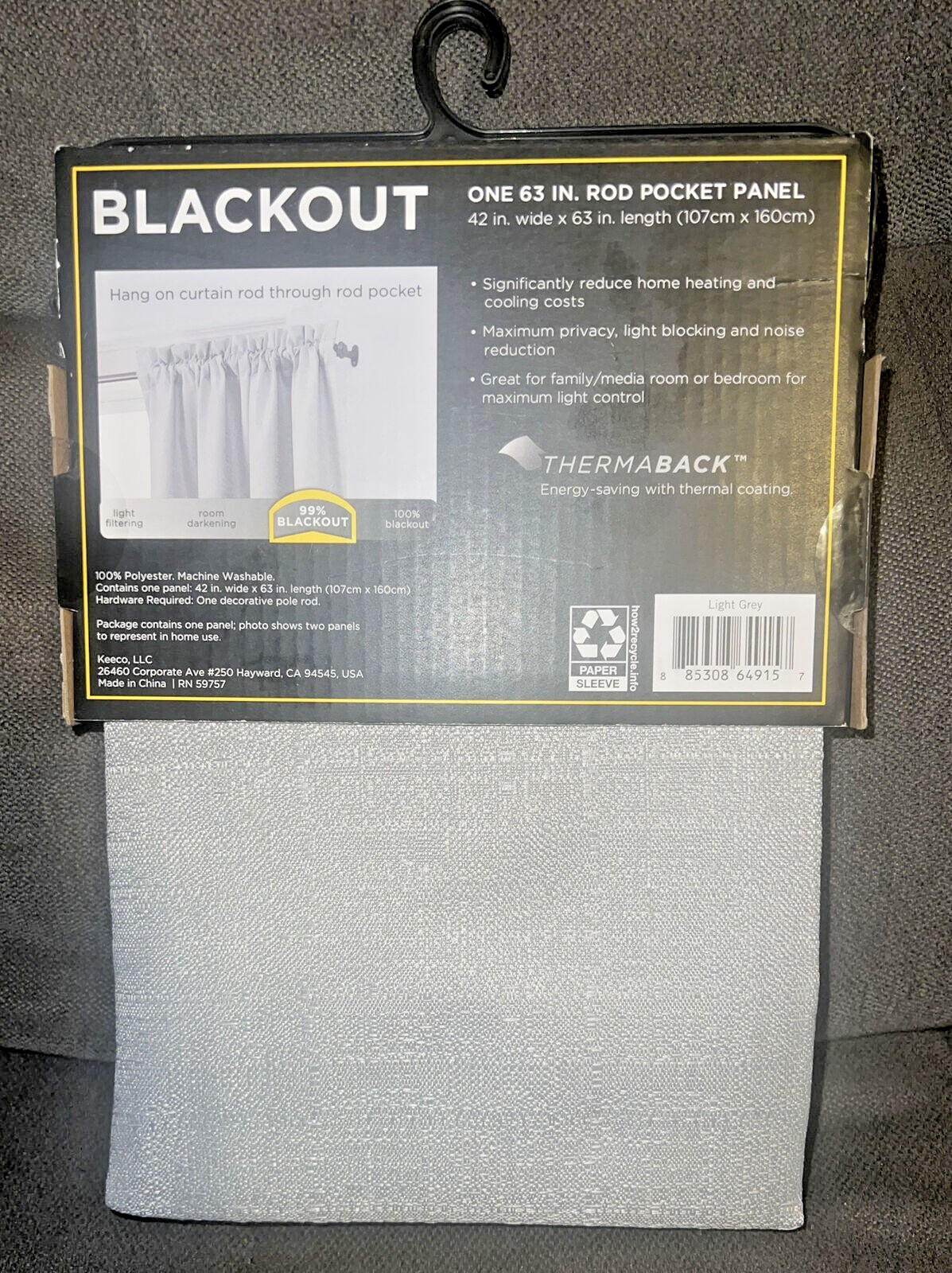 Eclipse Samara Blackout Energy-Efficient Thermal Lt Grey 1-Curtain Panel42”x84”