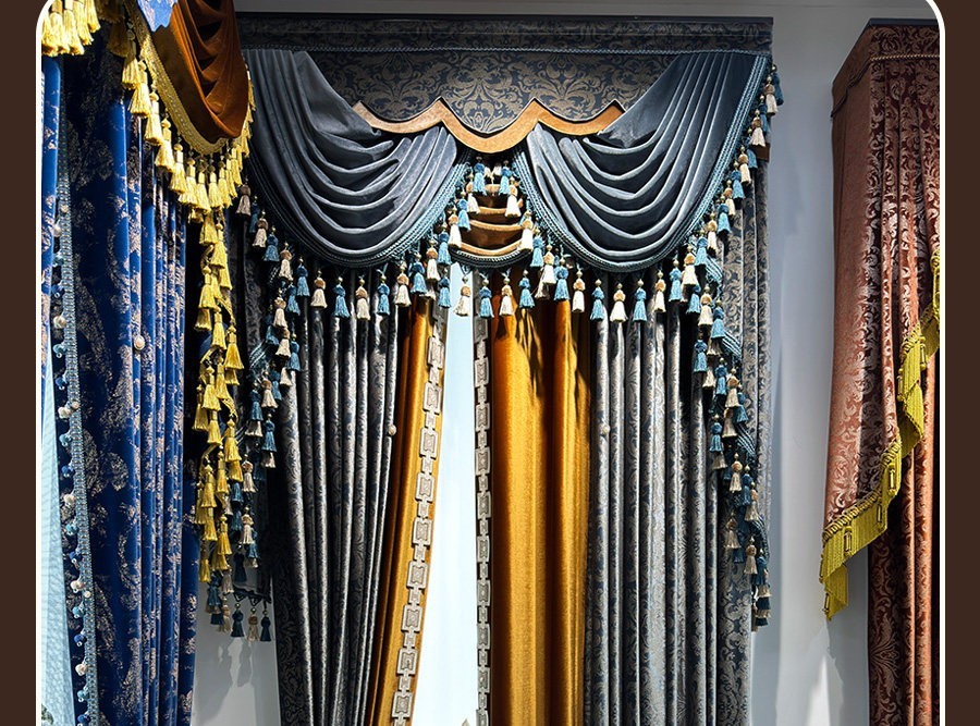 European grey bronzing embroidery flannel valance window curtain tulle M1911