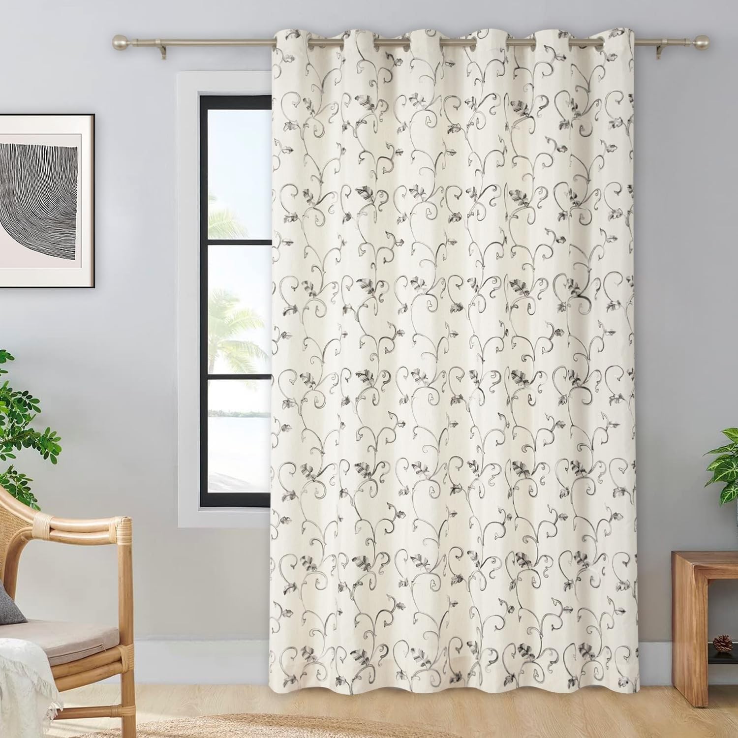 Vogol Extra Wide Grommet Curtains For Bedroom 1 Panel 84 X 84 Inches Vines