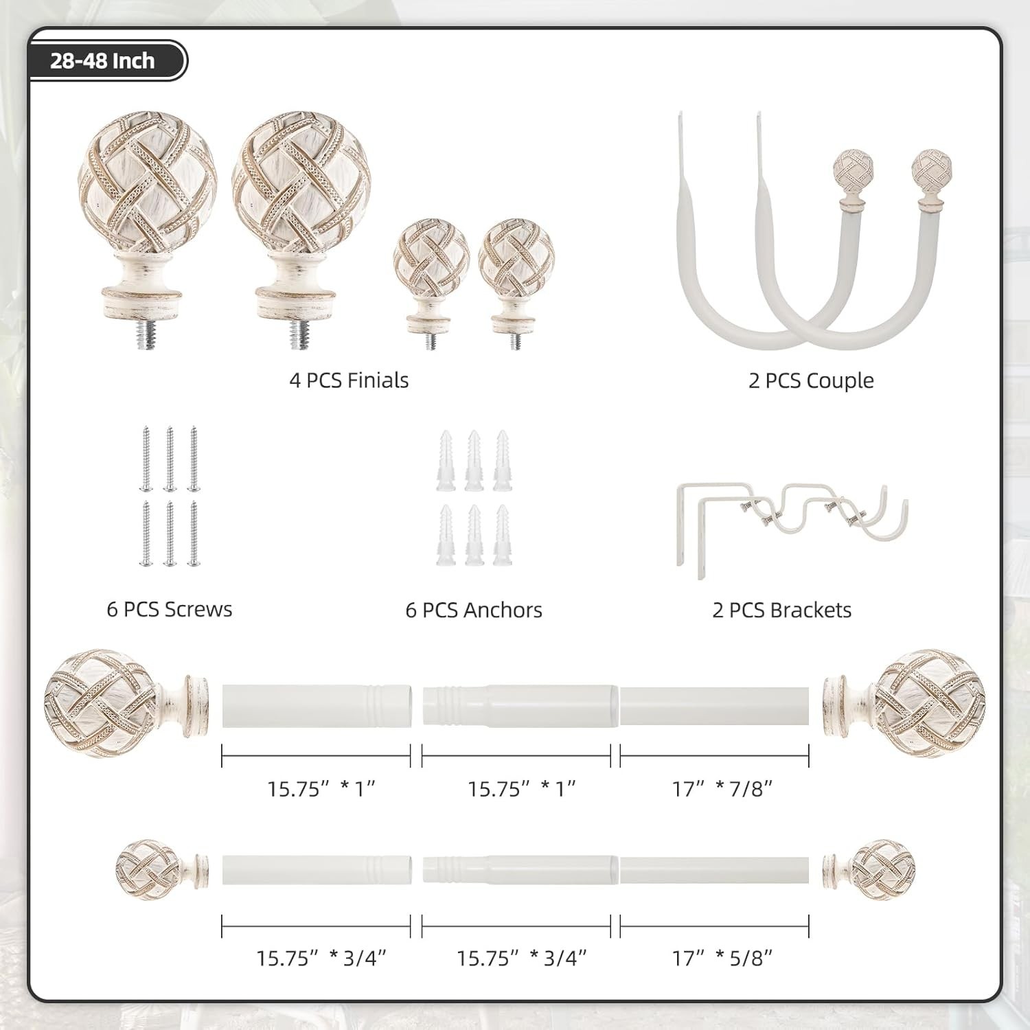 1 Inch Diameter Double Curtain Rod Set for Windows Heavy Duty Double Window T…
