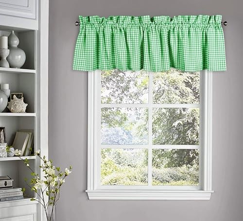 Gingham Plaid Check 2 Pack Window Curtain Valance Set – Rod Pocket Lemon Green