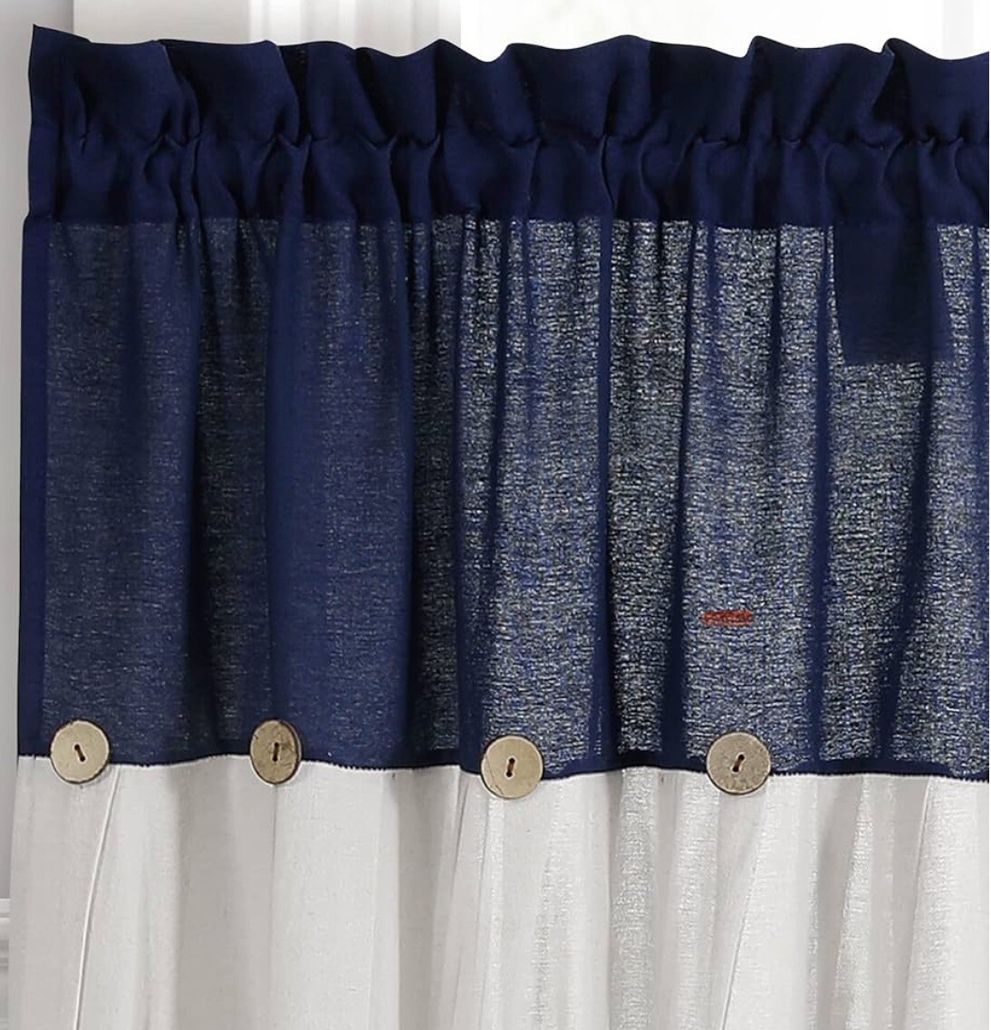 Lush Décor Two Kitchen Tiers Linen Button 29x36in Each Navy