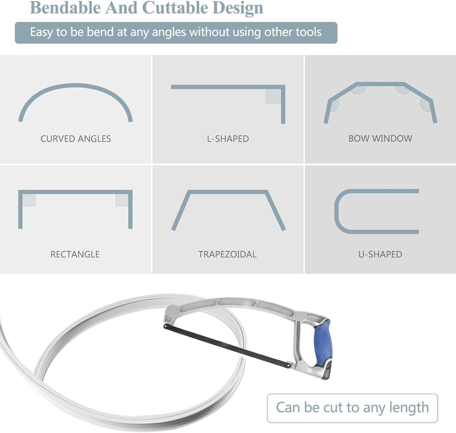 Ceiling Curtain Track, Flexible Bendable Curtain Rail System, 20Ft Wall Mount He