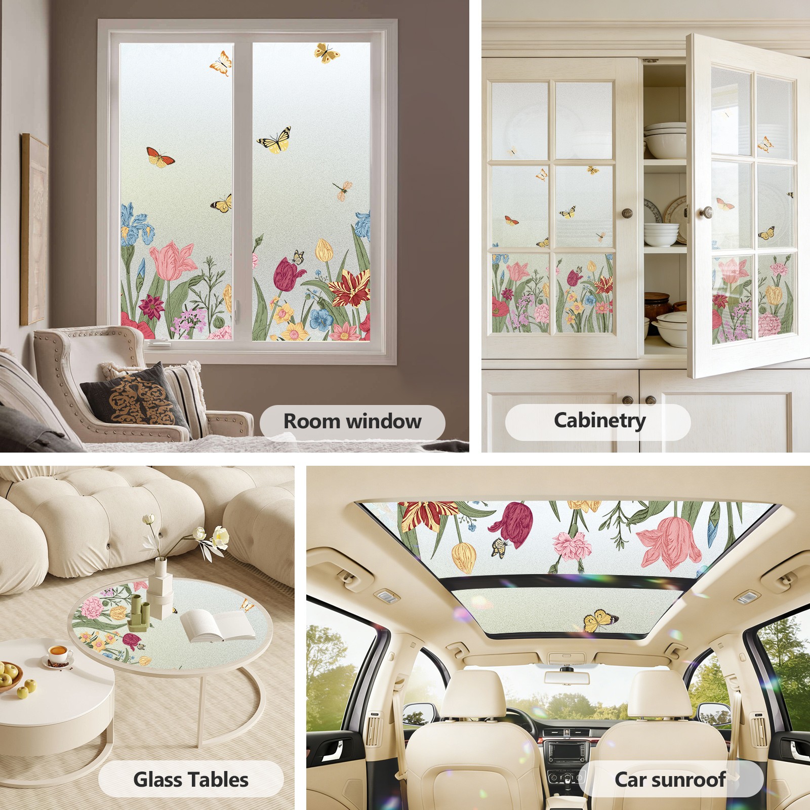 Flower and Bird Thickened Insulation Without Glue, Privacy Window Film Sticker