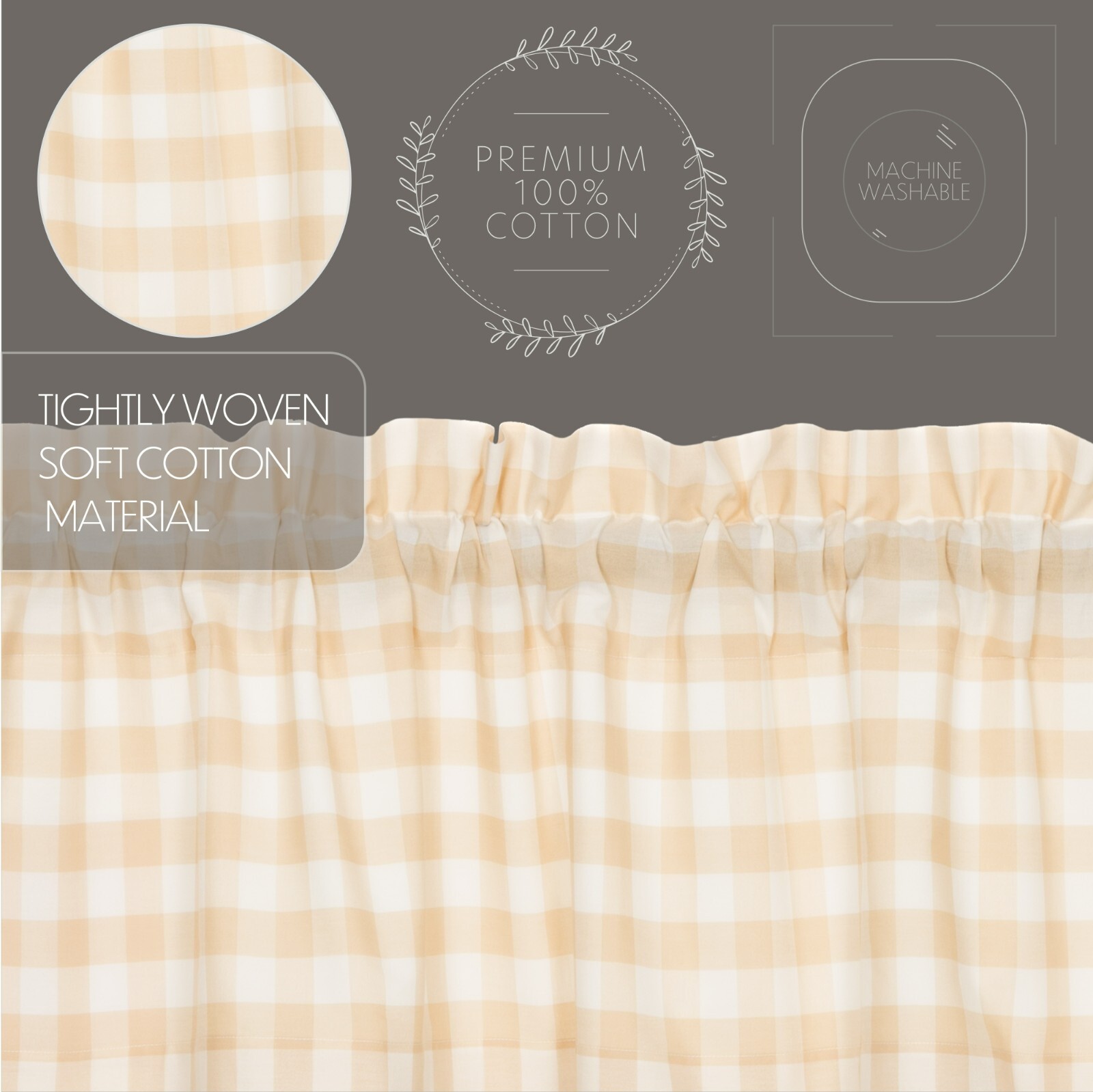 Annie Buffalo Tan Check TIER SET 24″ Cafe’ 100% Cotton Lined