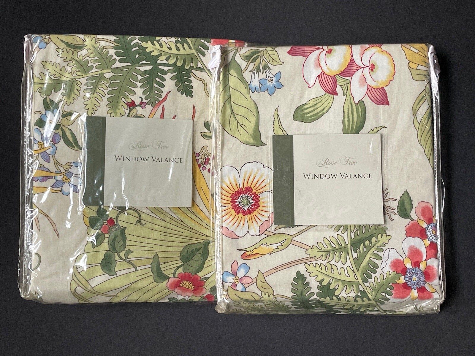 NEW! Pair ROSE TREE 84×15 Abagail FLORAL VALANCES Tropical FLOWERS NWT!