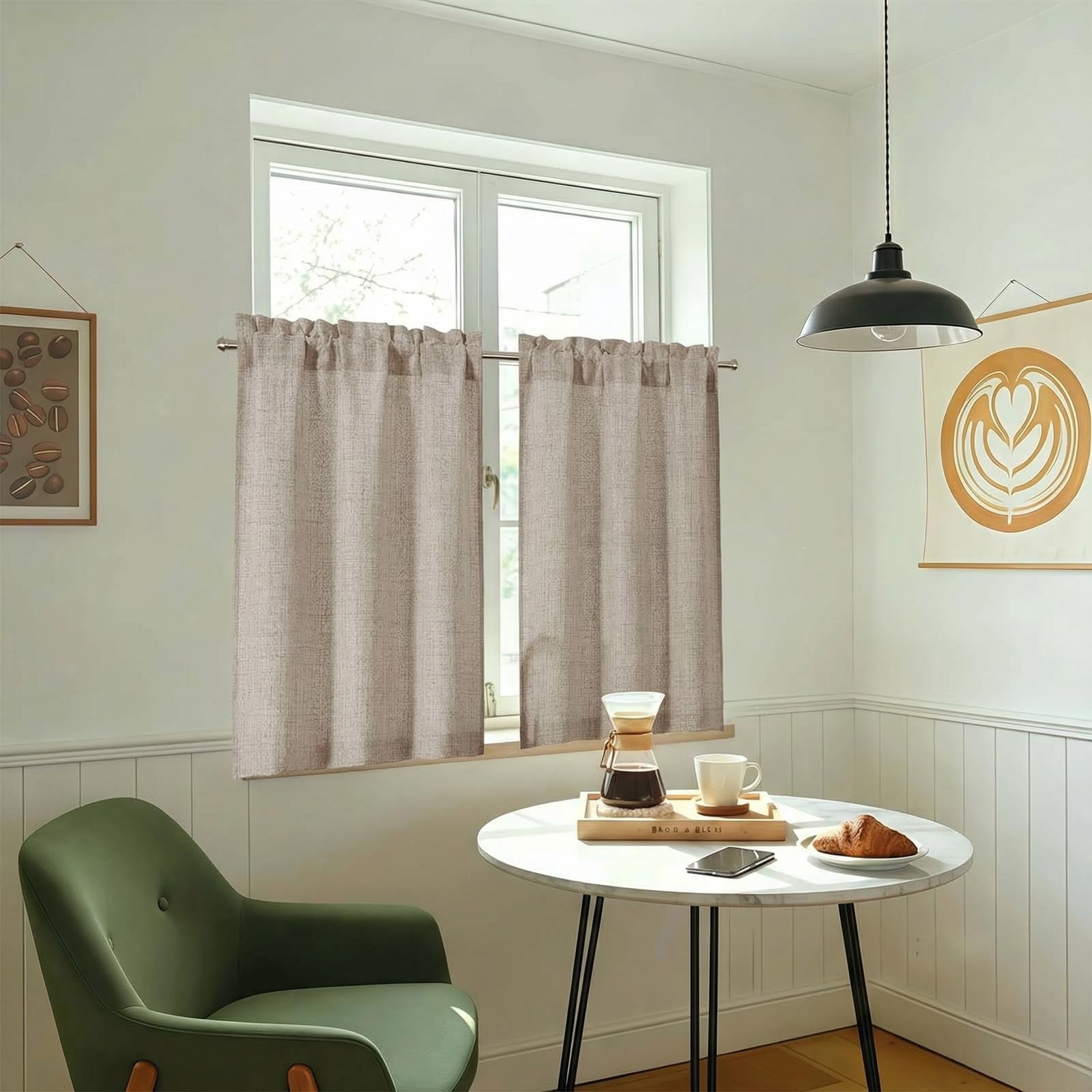 LIVEKID 2 Panels Kitchen Curtains 36 Inch 30″W x 36″L (Pack of 2), Linen
