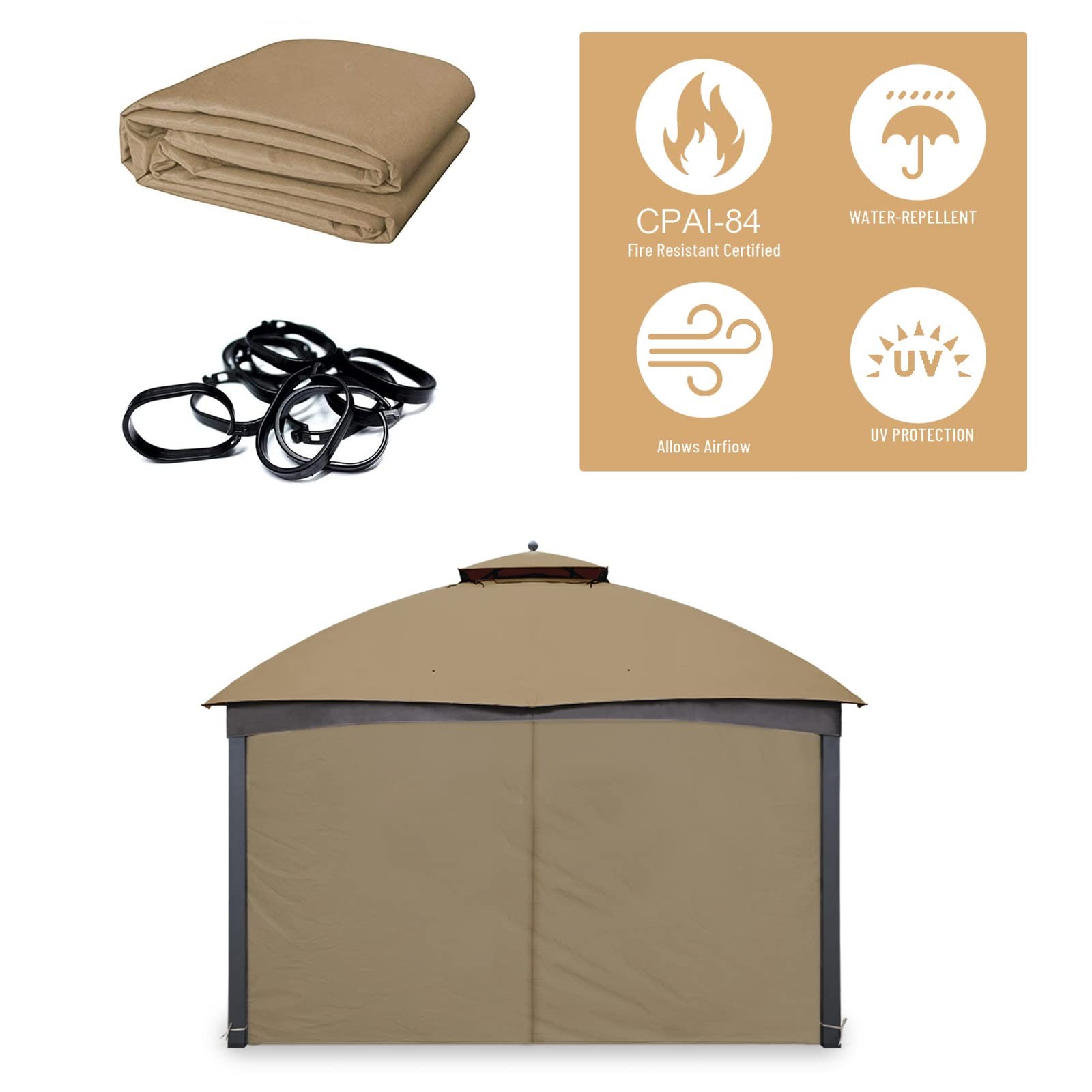 Gazebo Replacement Privacy Curtain with Zipper Outdoor Universal Privacy Pane…