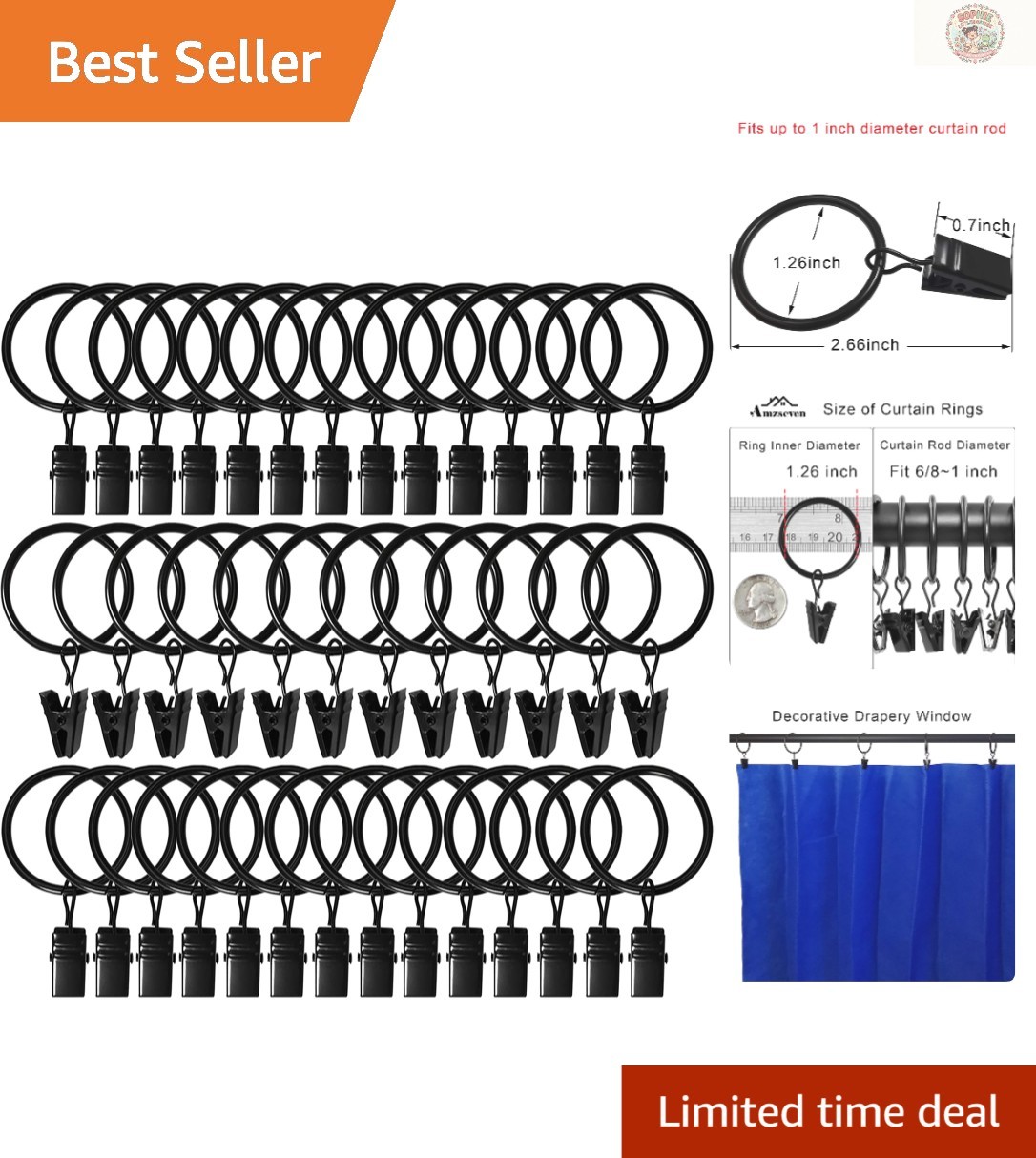 Stylish Curtain Rings with Clips – 40 Pack, Perfect for Home & Commercial Use