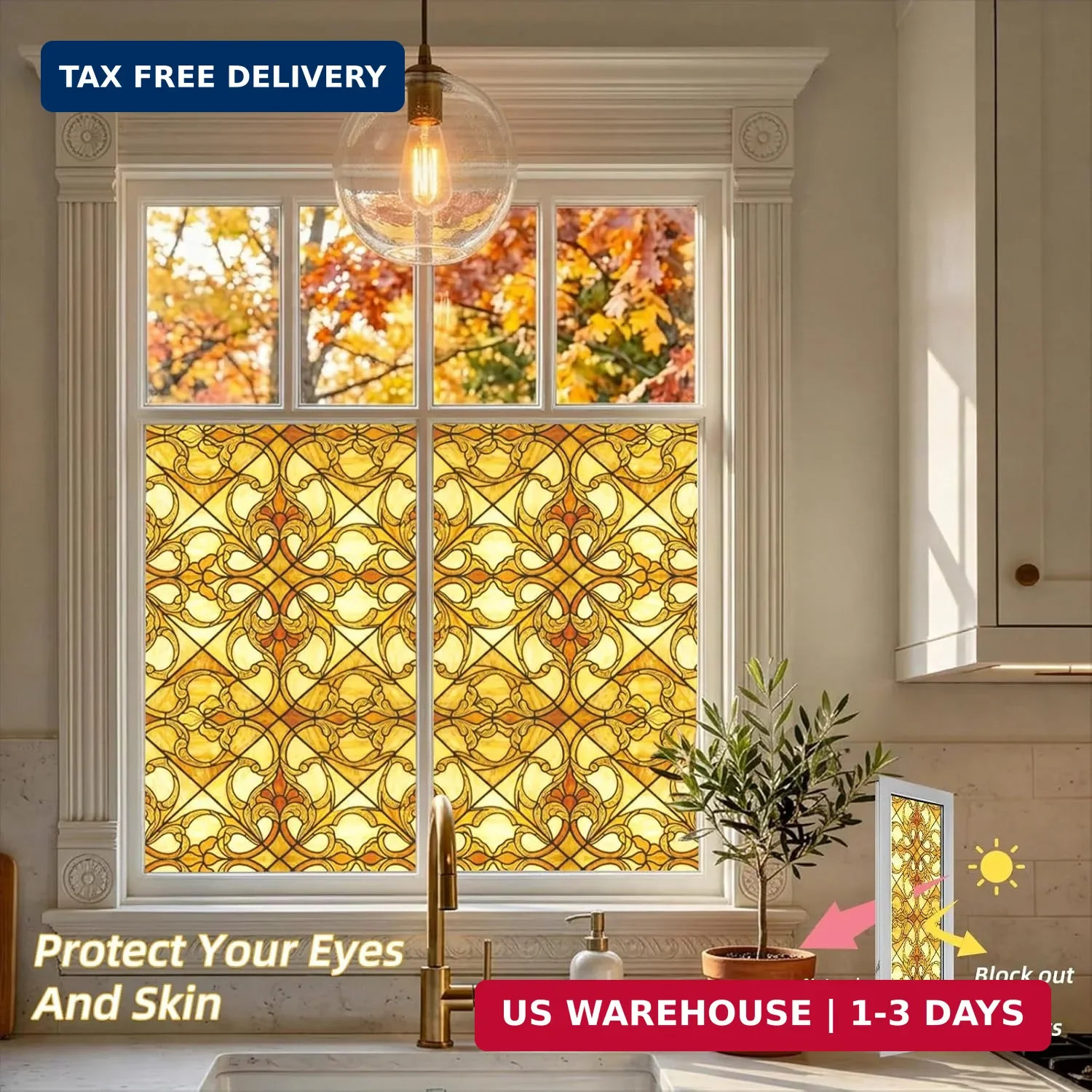 Window Privacy Film Stained Glass, 6 Pcs Vintage Static Cling Decorative Window