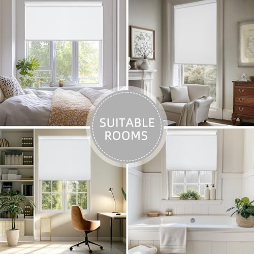 Cordless Free-Stop 100% Blackout Blinds for Windows, Roller 23″W x 72″H White
