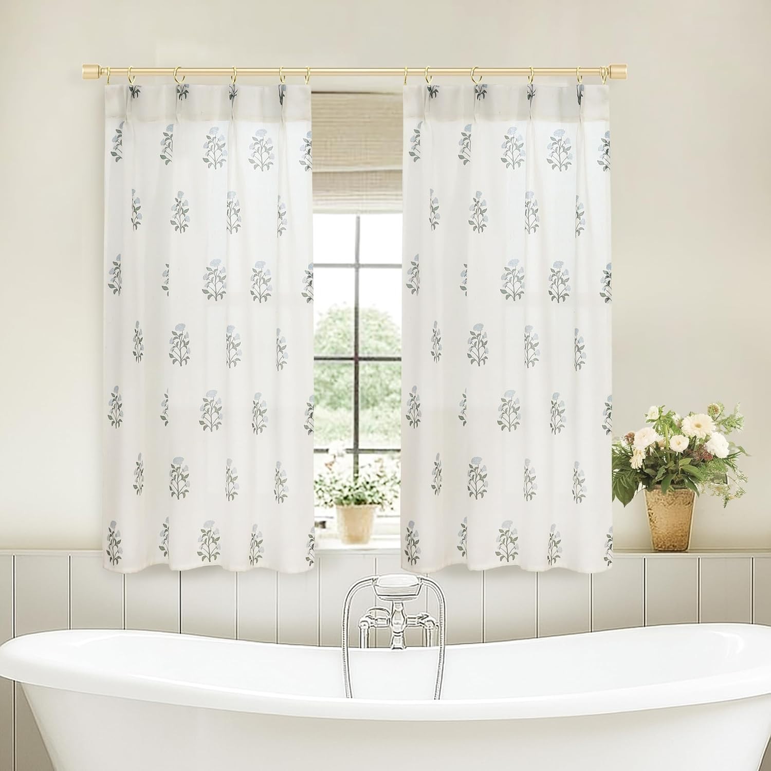 Bathroom Curtains Window,Short Curtain for Windows,Modern Farmhouse Boho Flor…