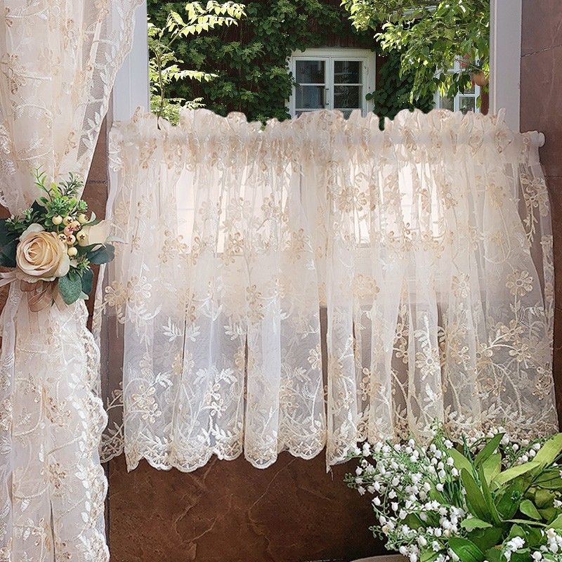 Lace Sheer Short Curtain Cabinet Window Drape Lace Embroidered Door Curtain Home