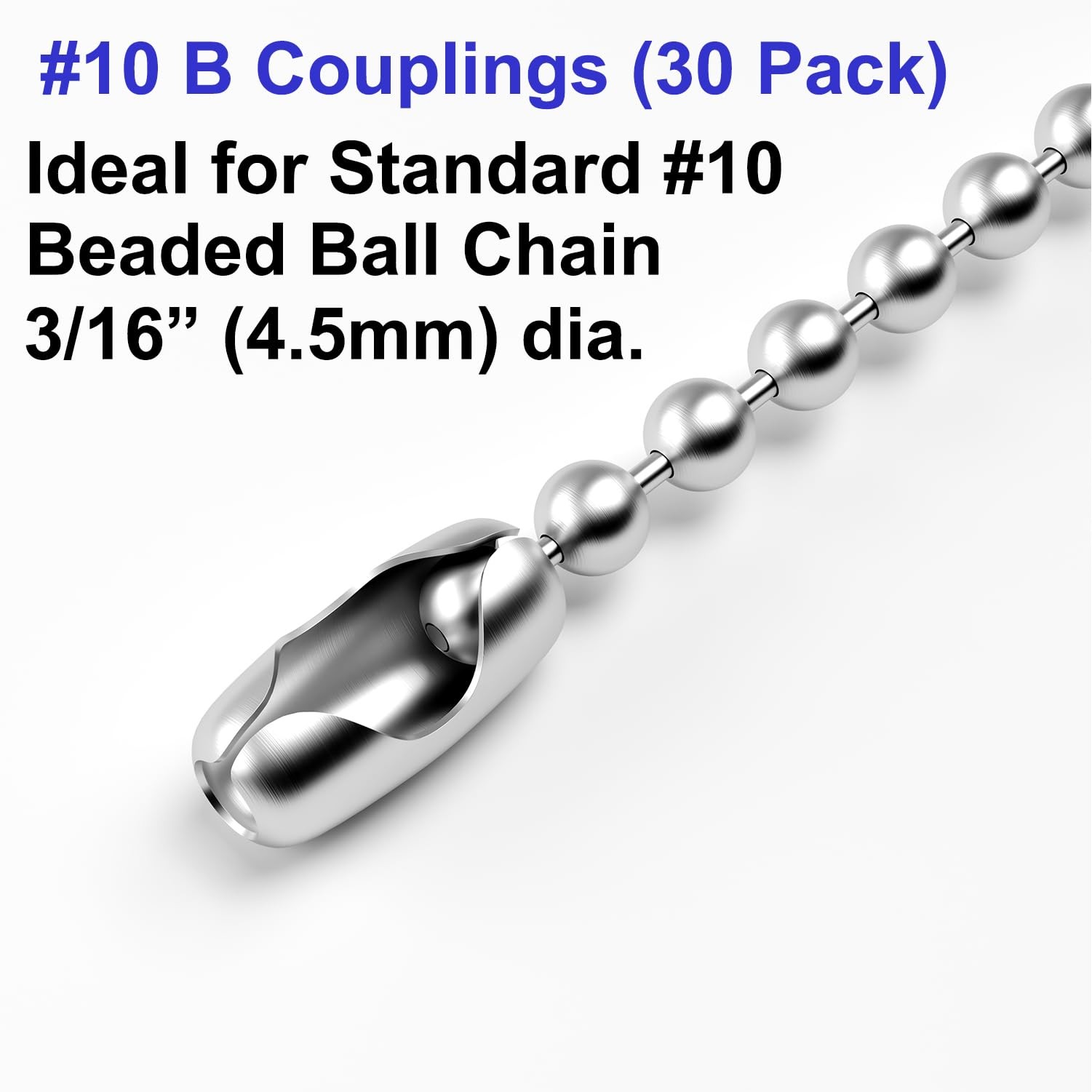 30PCS Beaded Chain Connector, Stainless Steel 4.5mm #10 Ball Chain Cord Connecto
