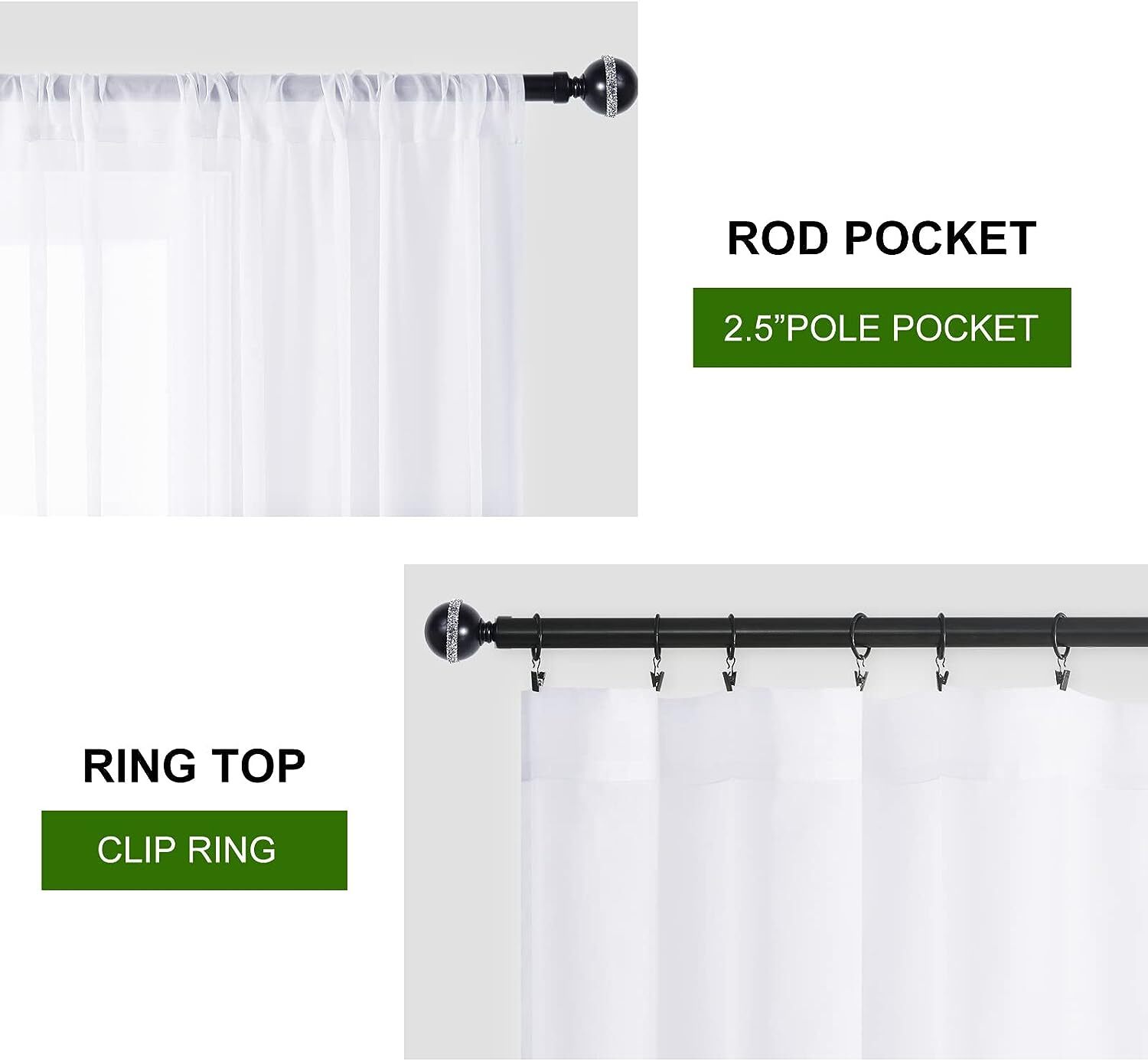 2 Pack Fully Stitched Sheer Window Curtain Panel Drapes 45″ 54″ 63″ 84″ 95″L