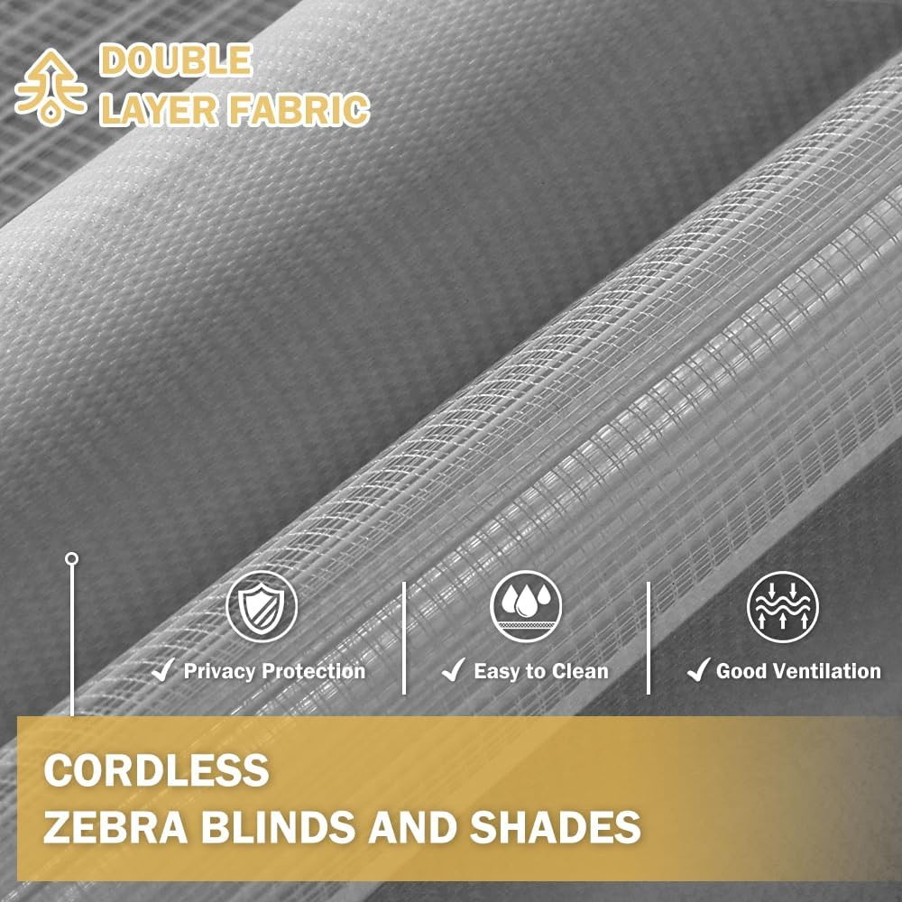 72″ Cordless Zebra Blinds – Dual Layer Sheer Roller Shades, Grey