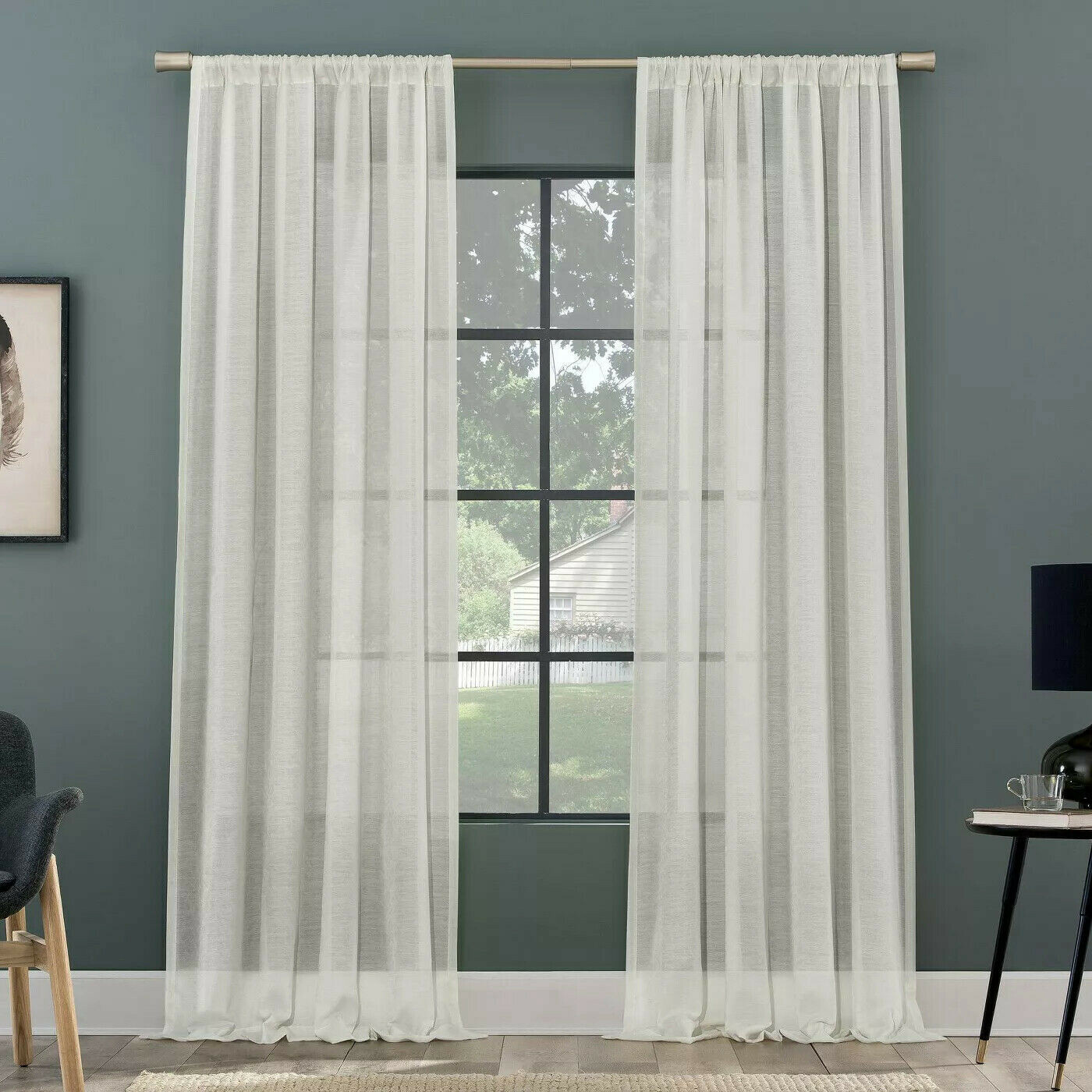 Clean Window Subtle Foliage Recycled Fiber Sheer Curtain Panel 50″ x 84″ Cream