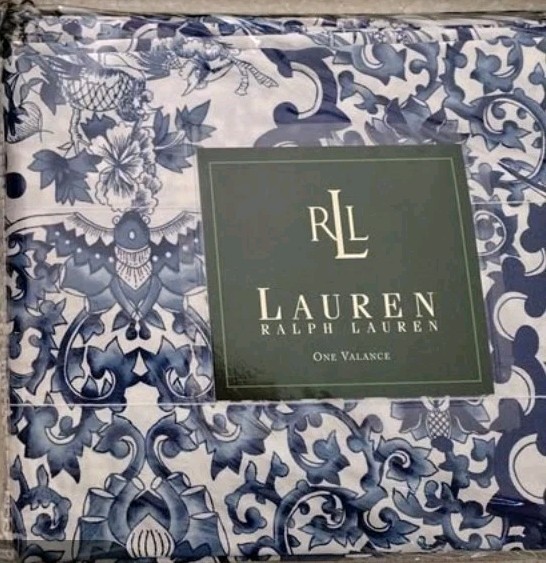 New Ralph Lauren Porcelain Blue 100% Cotton 84″ X 15″ Blouson Valance USA RARE