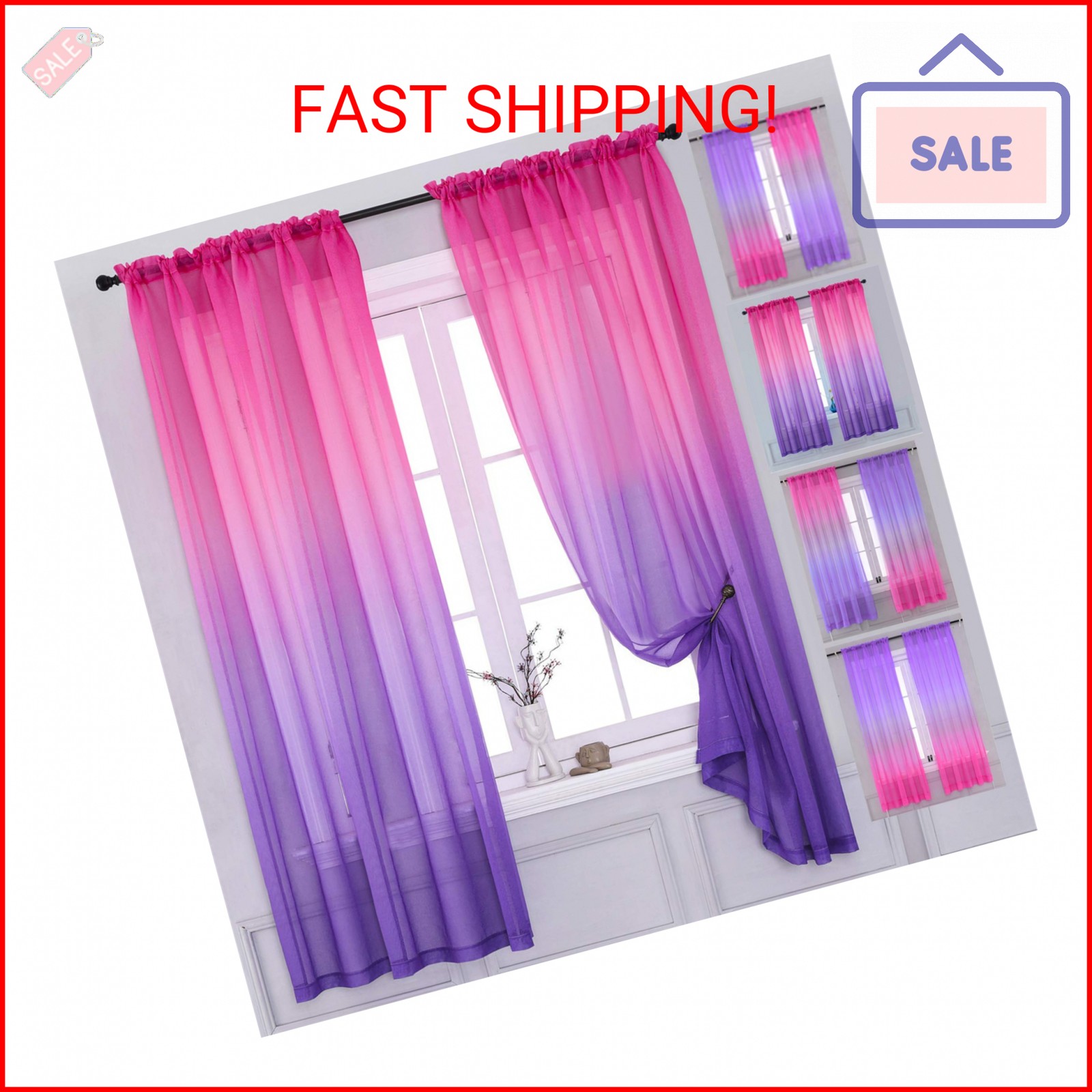 Yancorp 2 Panel Sets Bedroom Curtains 63 inch Length Sheer Curtain Pink Purple O