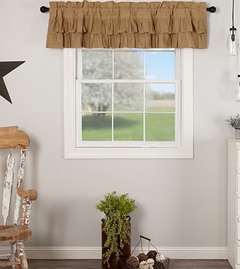 VHC Brands Simple Life Ruffled Rod Pocket Tailored Valance Khaki 16×60 In