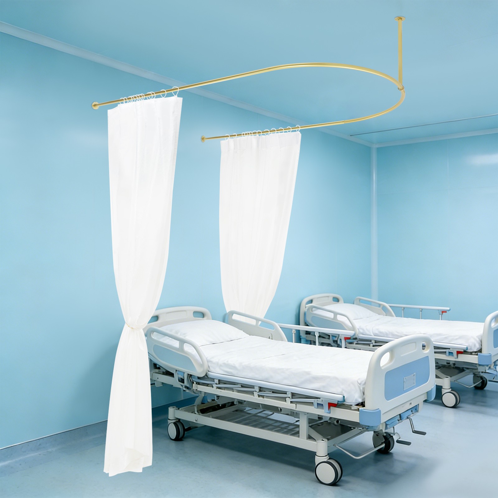 U-Shaped Room Partition Rod with Curtain for Beauty Salon 2.3×1.2×0.45m New
