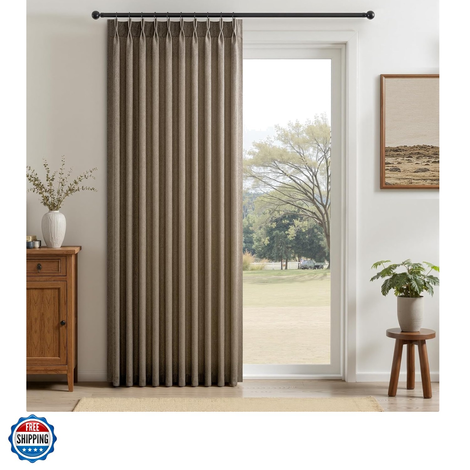 96 Inches Long Pinch Pleated Semi Sheer Curtains,Natural Linen Blended Light …