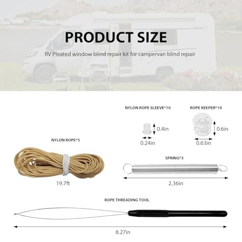 RV Blinds Repair Kit, Pleated Shade Restringing Cord Threading Tool for Brown