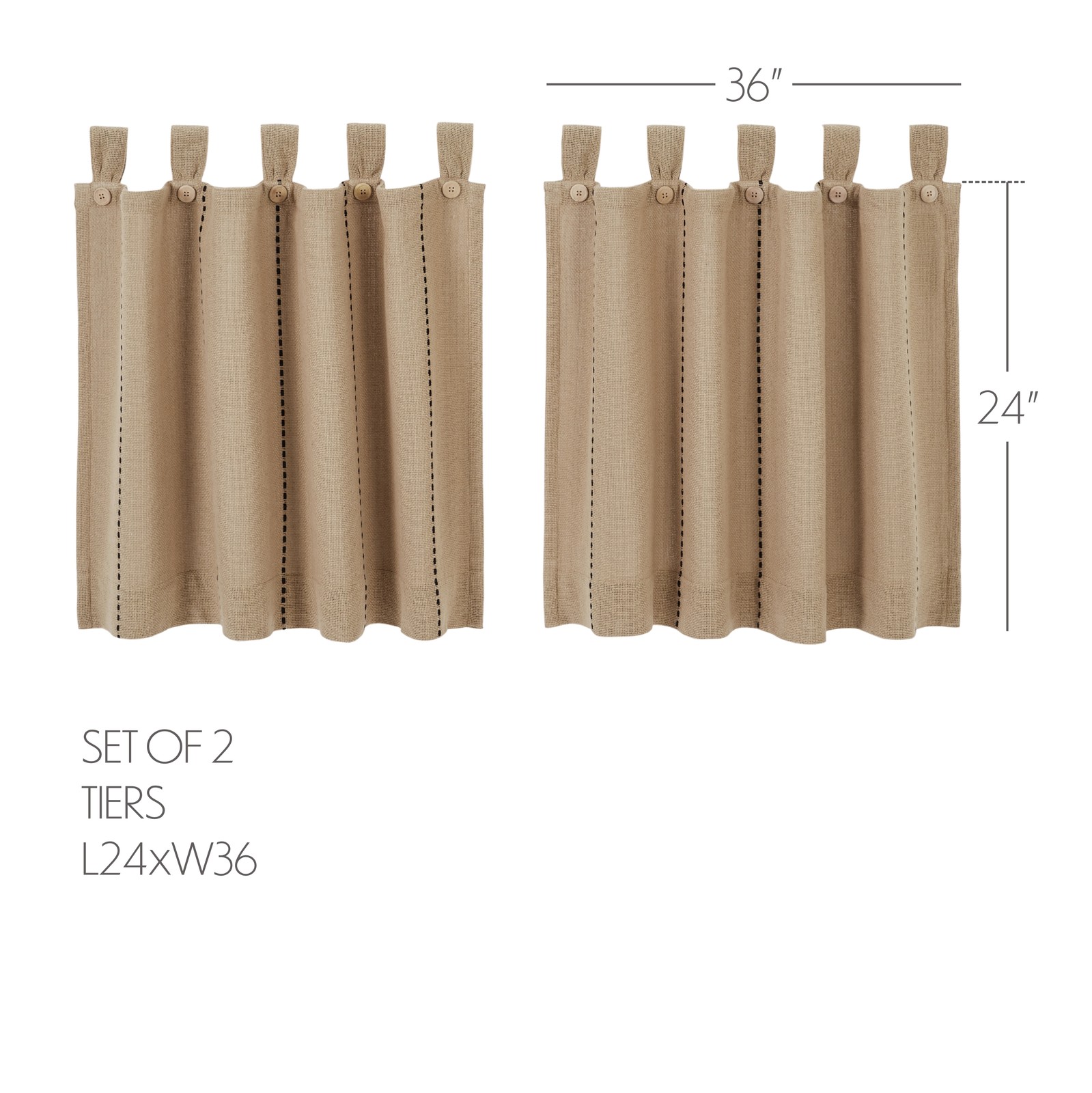 Farmhouse 24″x36″ Tier Pair Tan Tab Top Kitchen Window Curtains VHC Brands