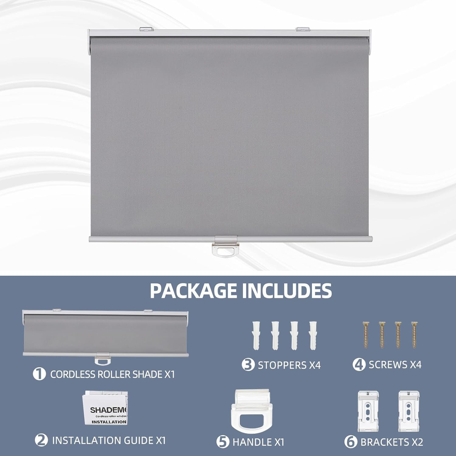 SHADEMOON Cordless Blackout Window Roller Shades, Pull Down Spring System Indoor