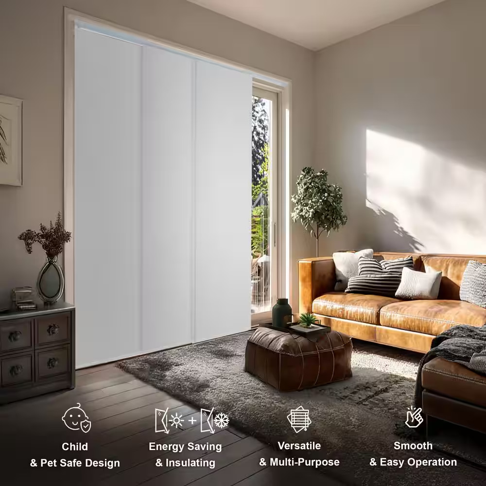 Movie Night Cut-To-Size White Blackout Adjustable Sliding Panel Track Blind with