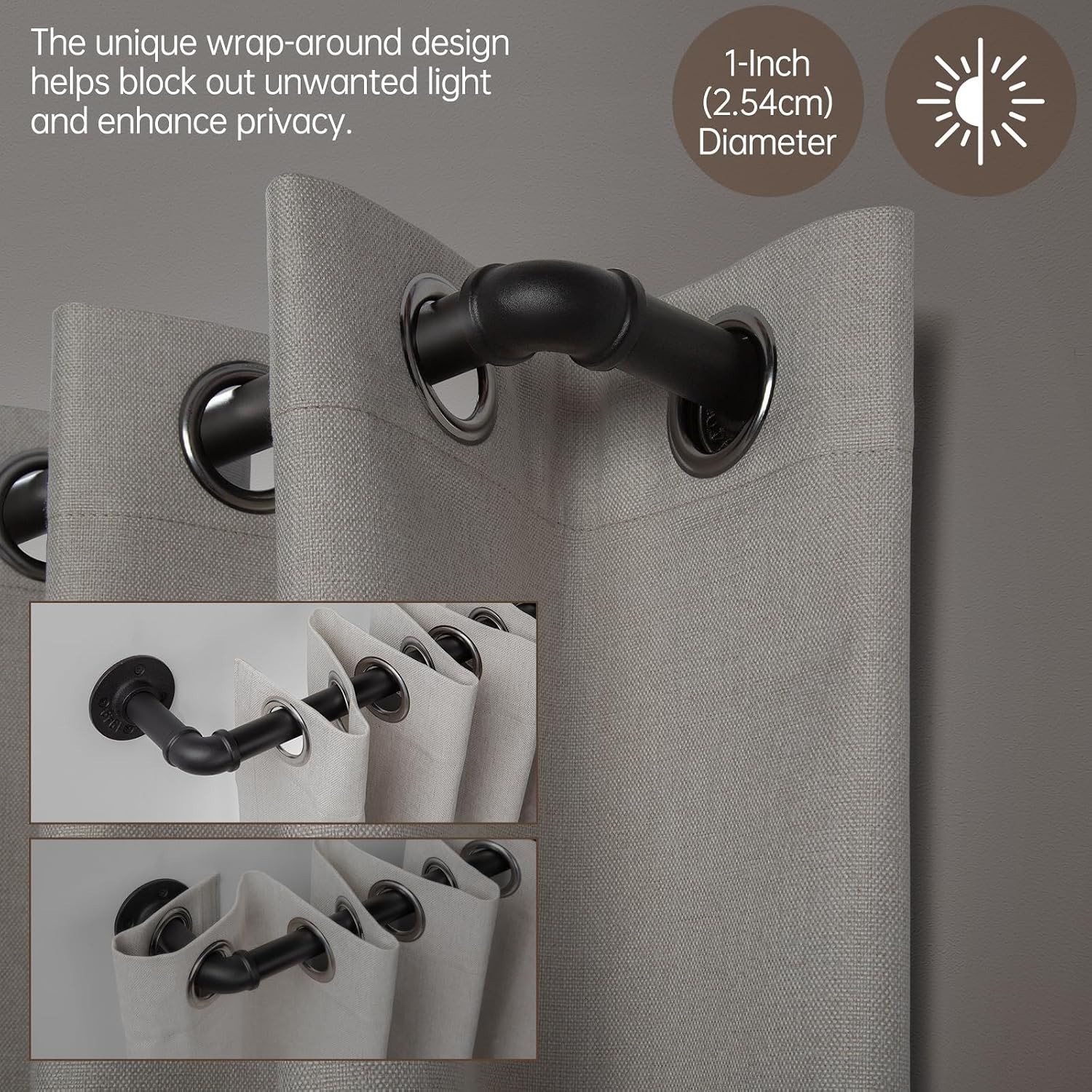 Rustic Black Curtain Rod, Includes Installation Accessories and Instructions