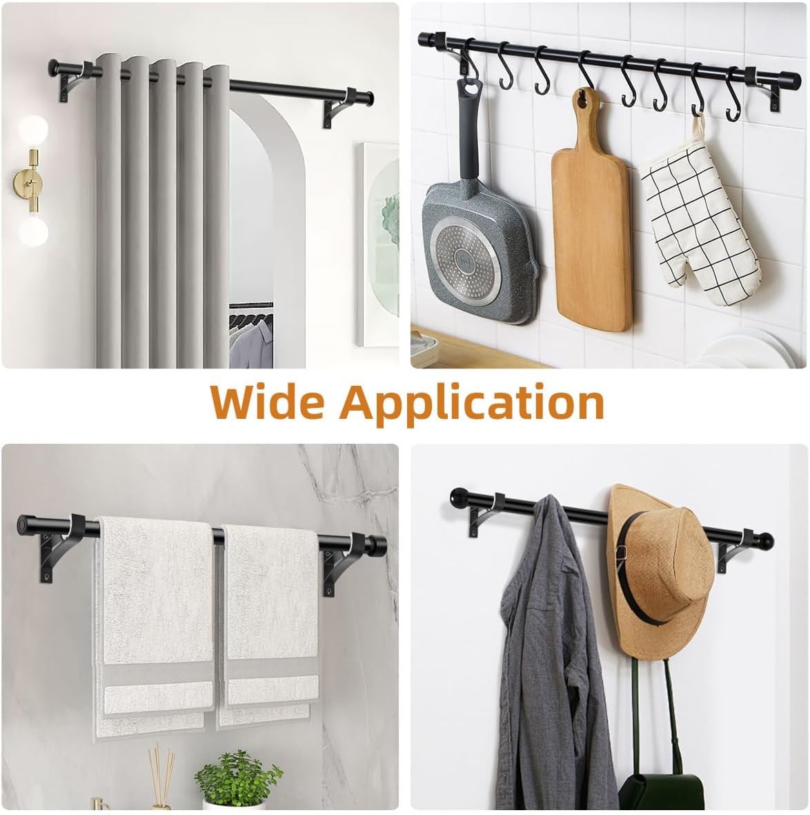 Heavy Duty Curtain Rod Brackets for 1 Inch Rod Black 4 Pack