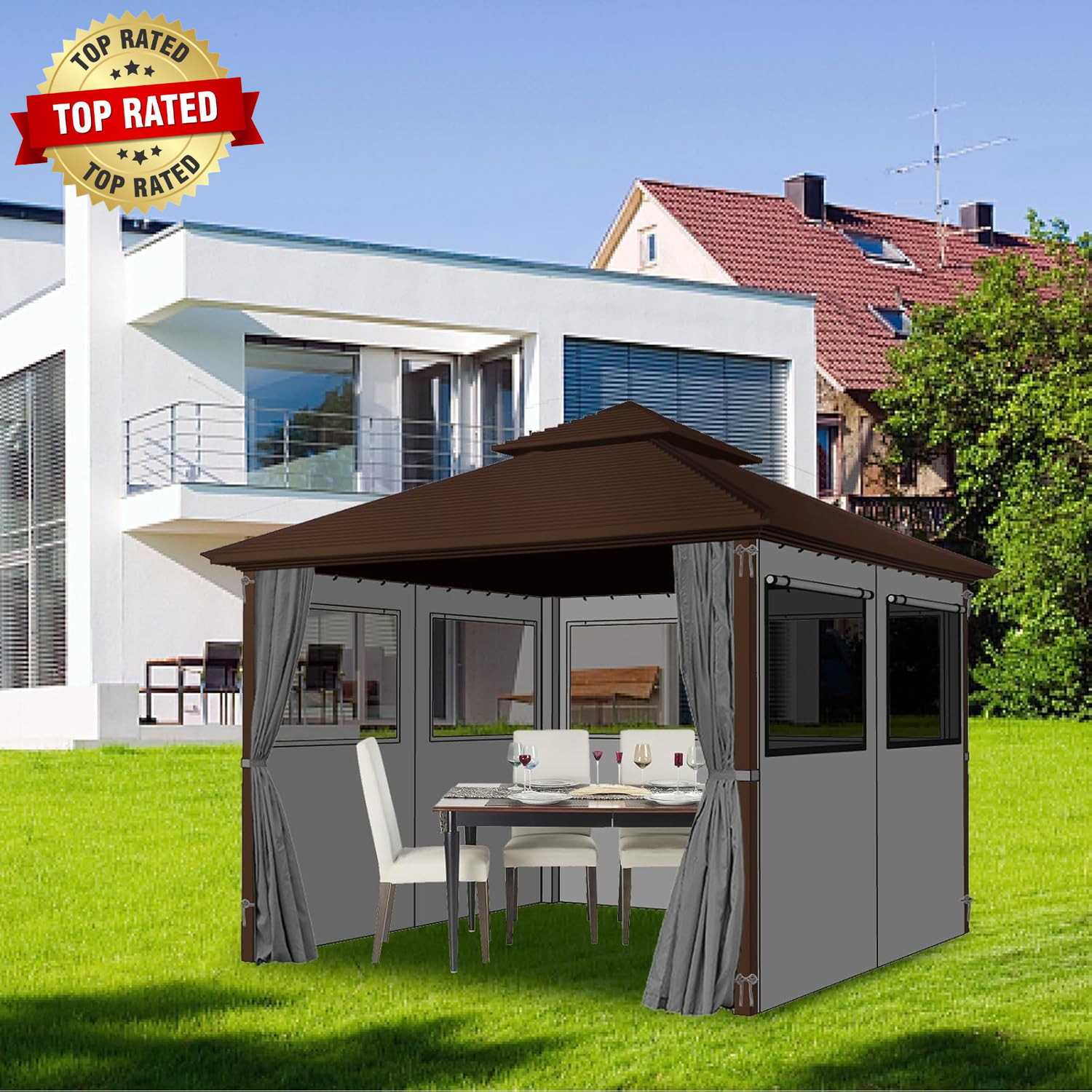 Gazebo Universal Replacement Privacy Curtain, 12’X12′ Gazebo Curtains Outdoor Wa