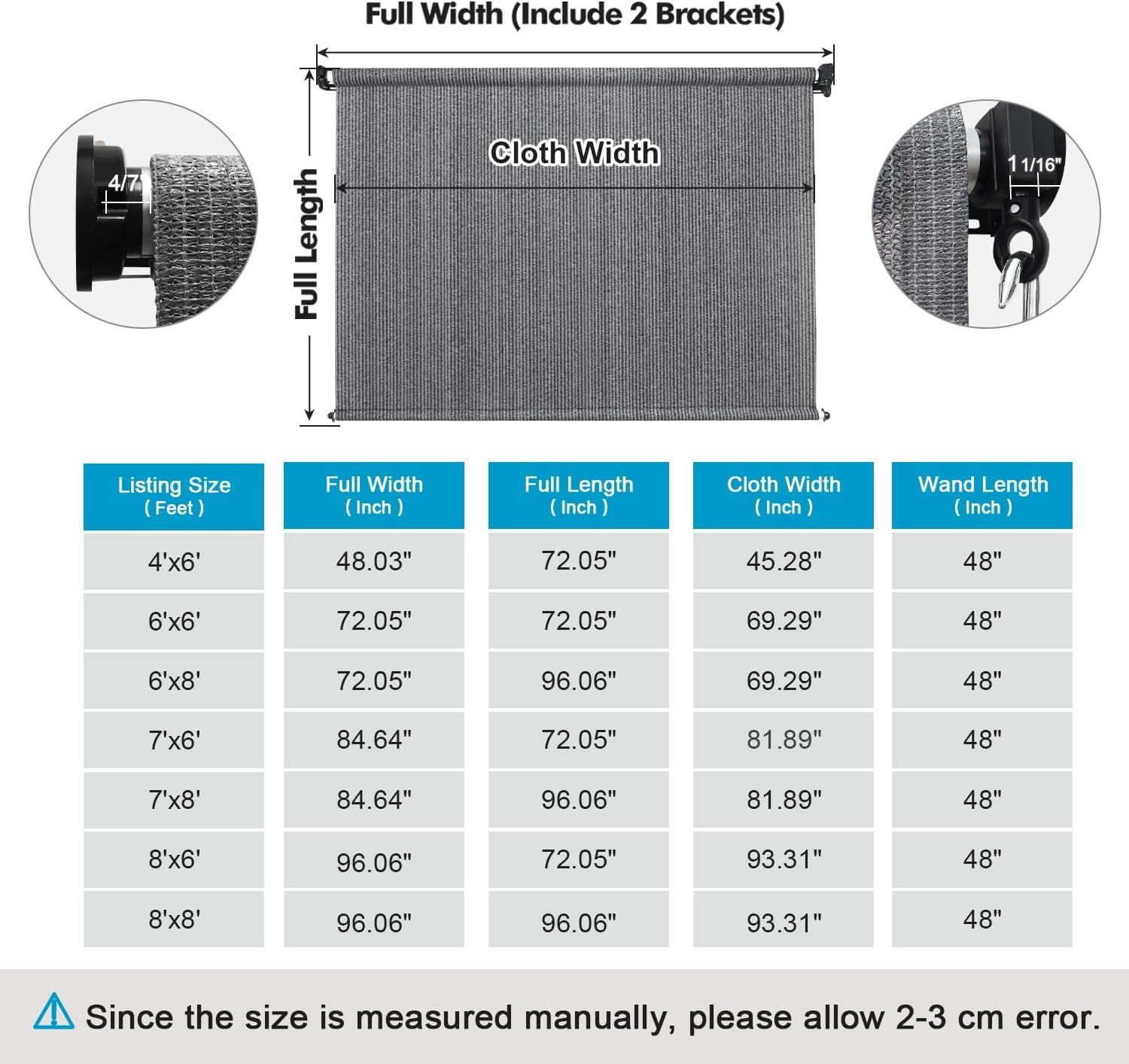 10′(W) X8′(H) Light Grey Outdoor Roller Shade – Cordless Exterior Roll up Sun Sh