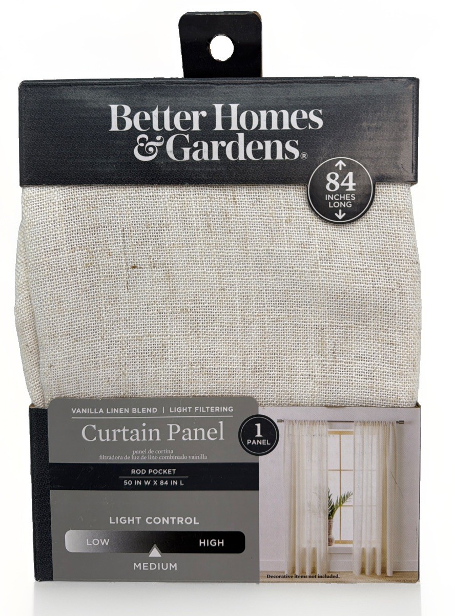Better Homes & Gardens Curtain Panels 50 in X 84 in Vanilla Linen, Medium Light