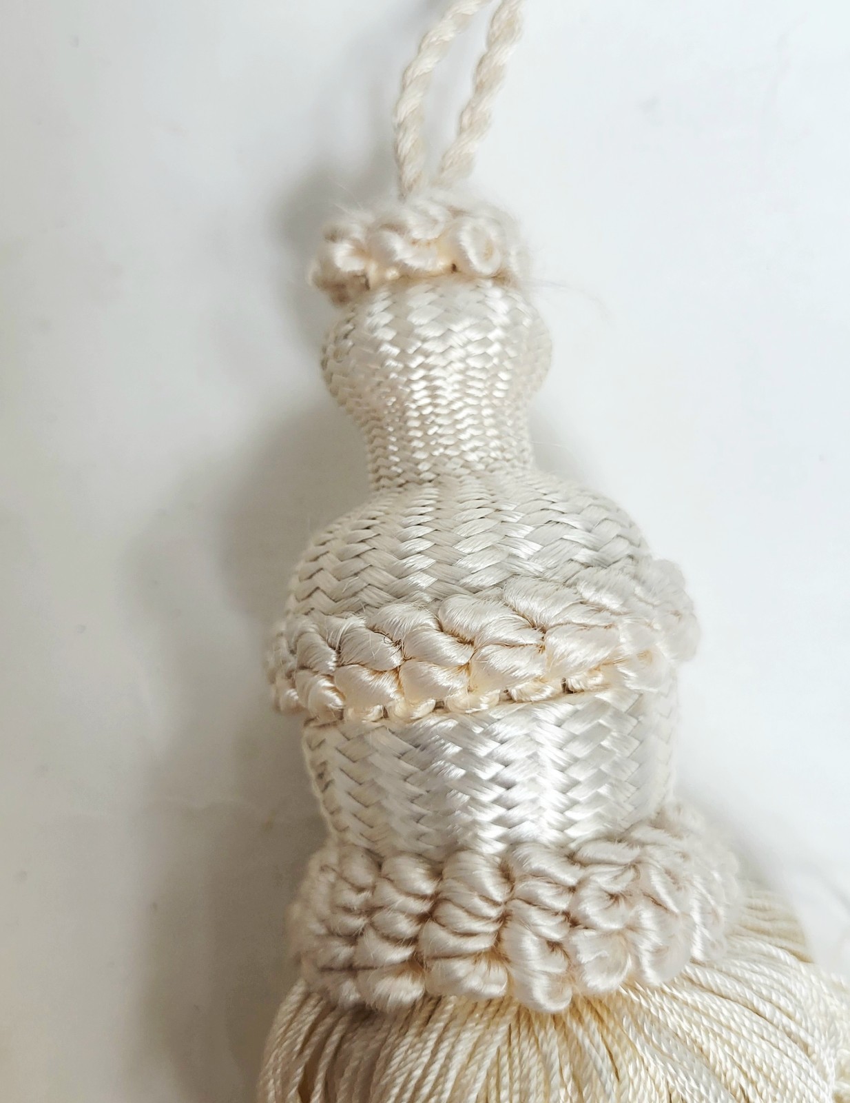 Decorative Lg Braid Tassel Curtain Tie Back Pair Ivory 10″