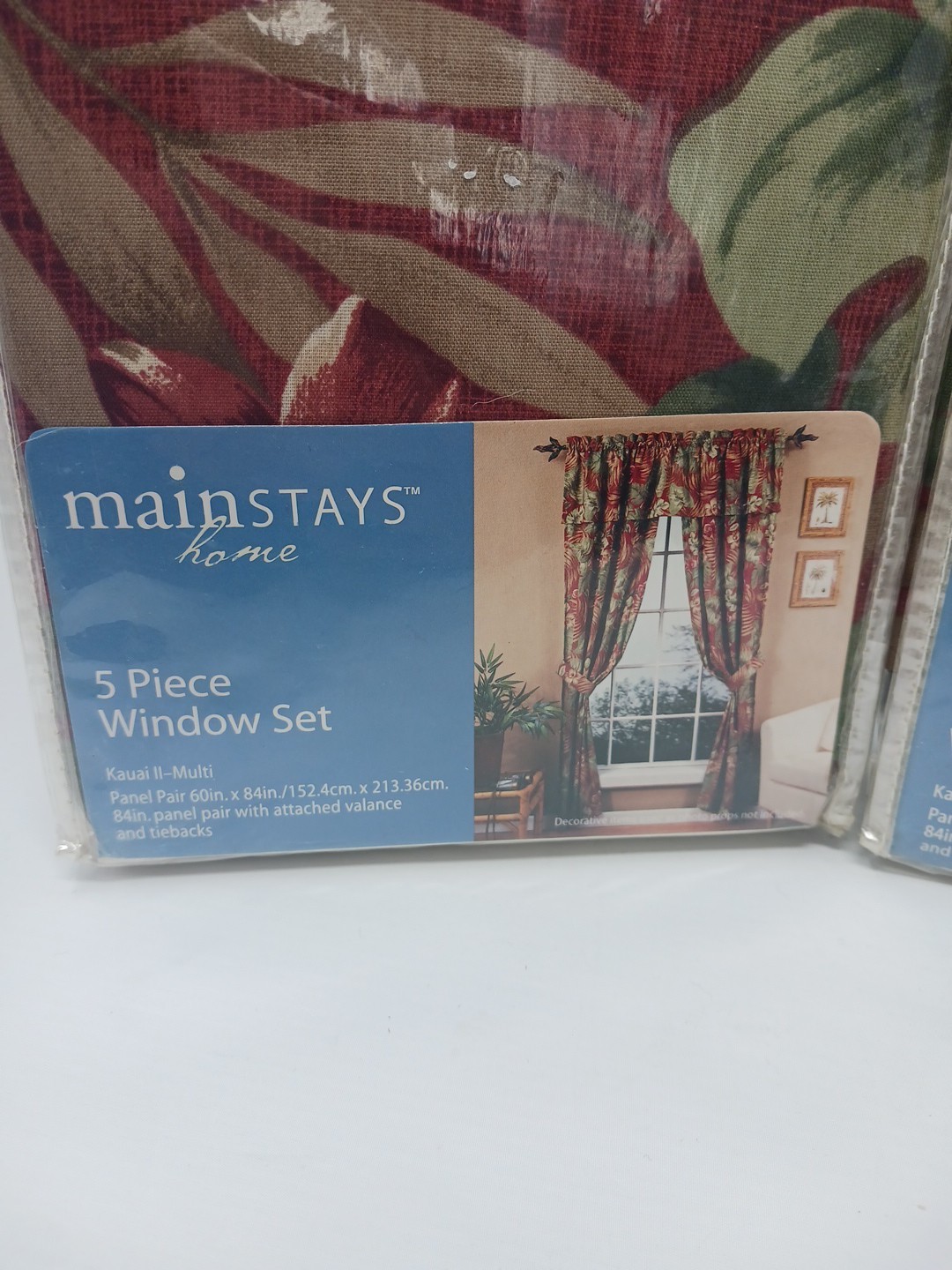 5 Piece Window Curtain Set, 2 Sets, Mainstays Home Kauai II Multi