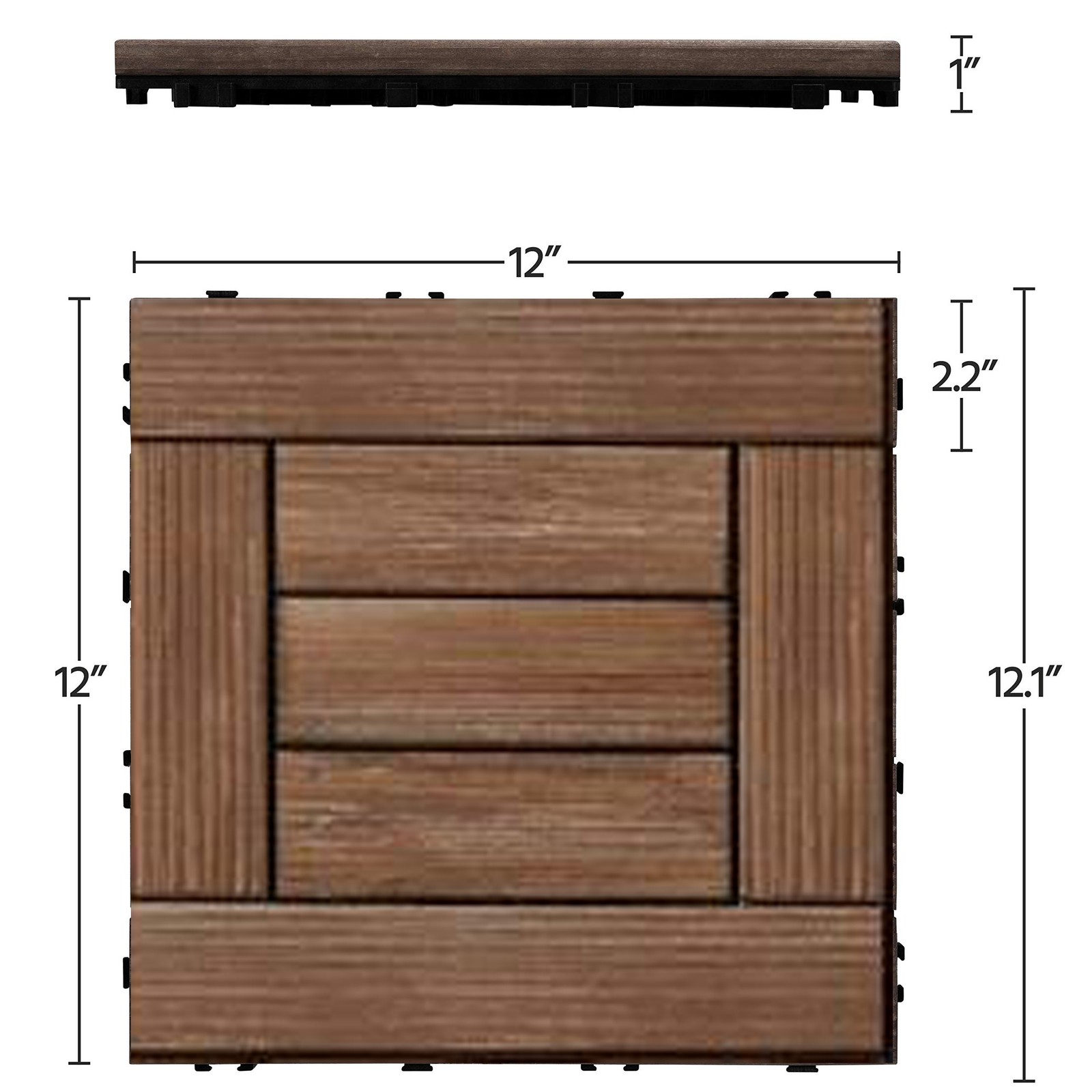27PCS Patio Deck Tiles Interlocking Wood Decking Floor Tiles 12 x 12in Brown