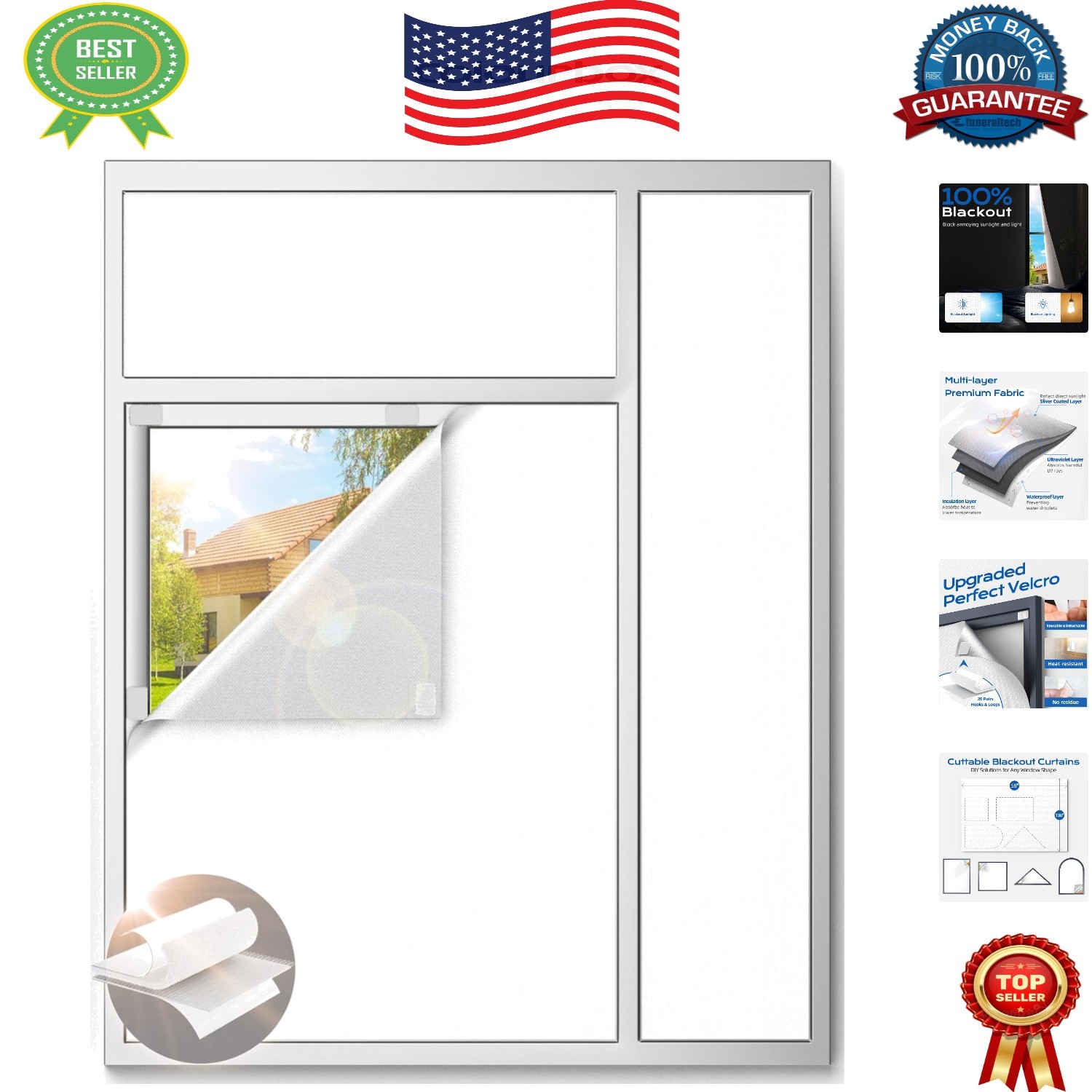 Customizable 100″x58″ Blackout Shades for Nurseries & Bedrooms – 20 Hook Set