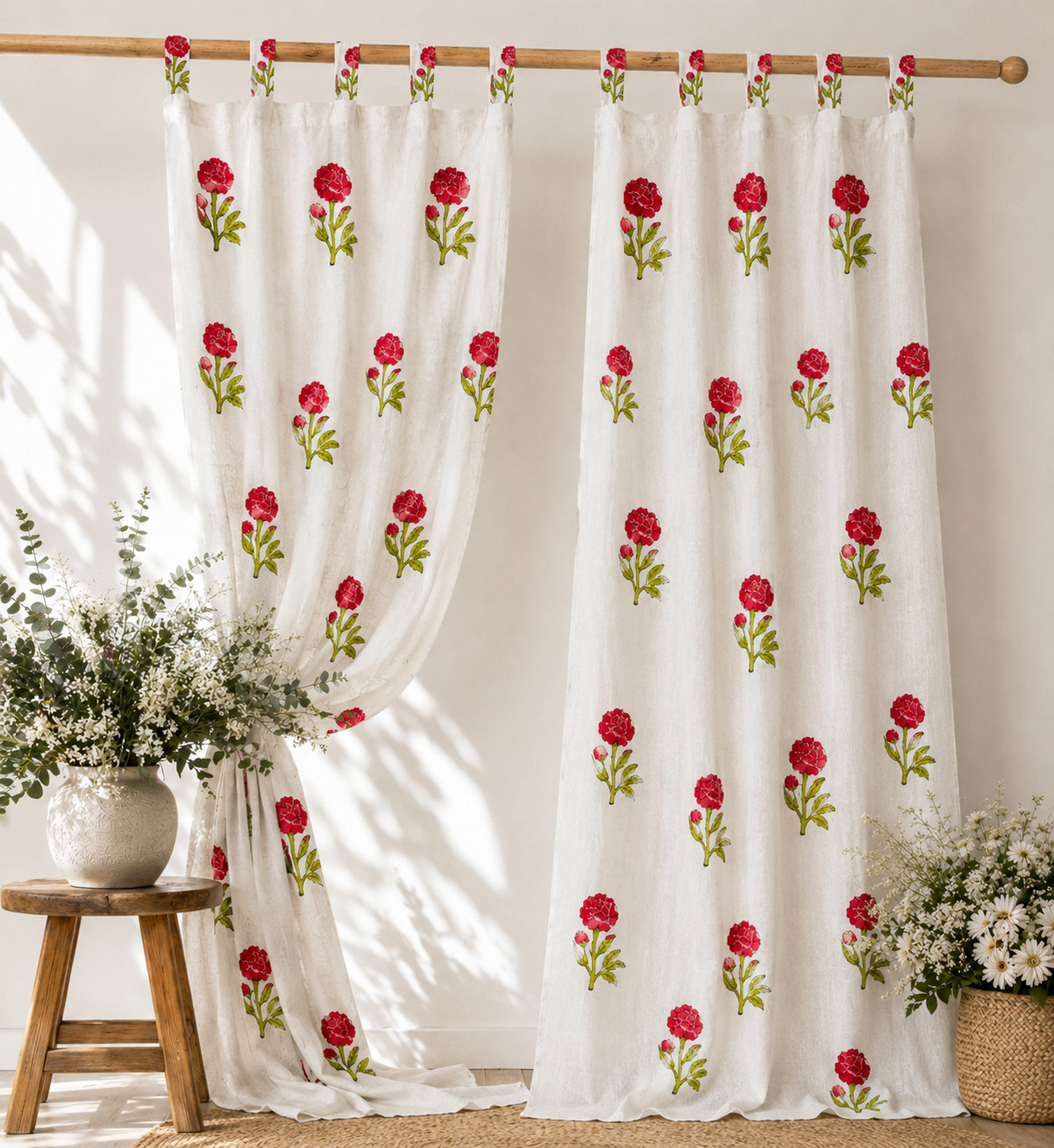 2 Panel Boho Indian Block Print Curtains for Bedroom – Door Window Panel Drapes