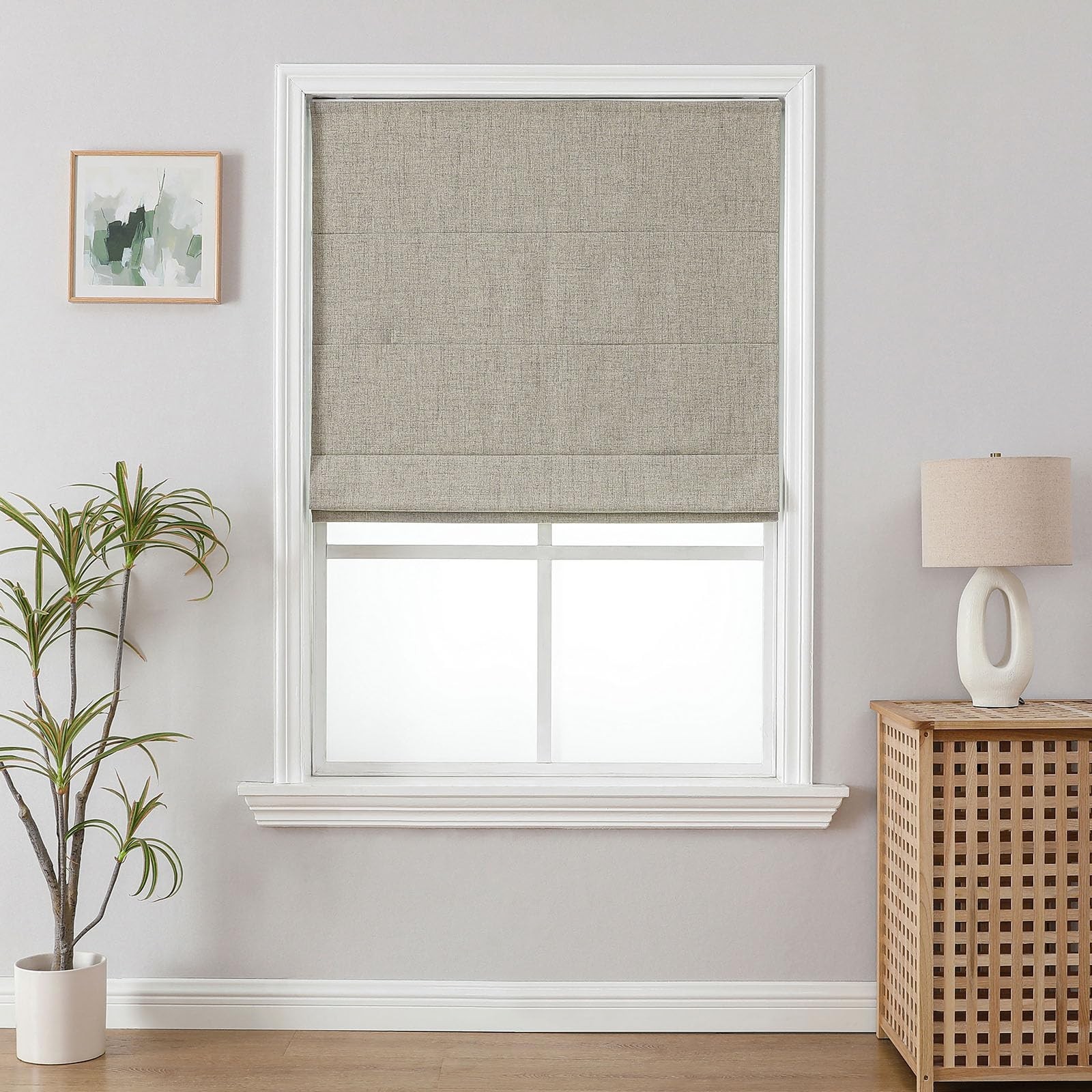 Joydeco Linen Cordless Roman Shades 34″W x 75″H Linen Blackout Blinds
