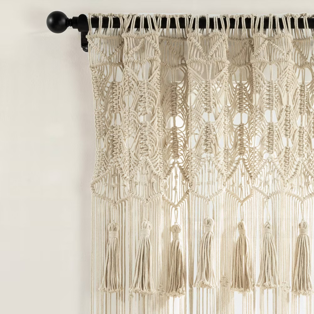 1pc 40″x84″ Light Filtering Boho Macrame Tassel Curtain Panel Tan – Lush