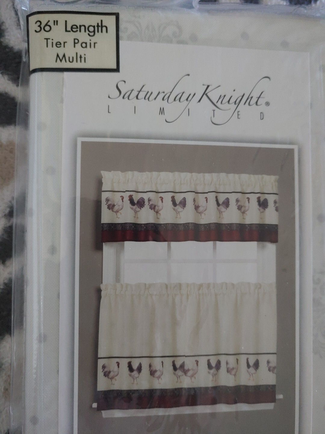 Roosters Kitchen Curtains Red White Cream Blck Burgandy – Tier Pair 56″W x36″ L