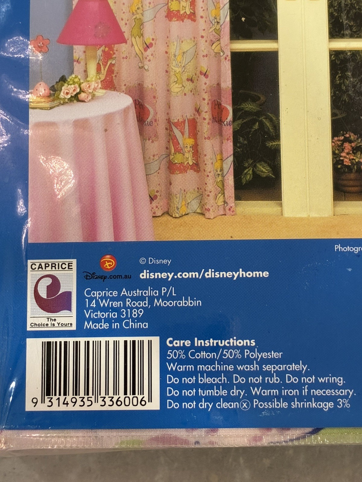 DISNEY Home Tinkerbell Curtains Tab Top Pair 120cm X 213cm Cotton Fairies Pink