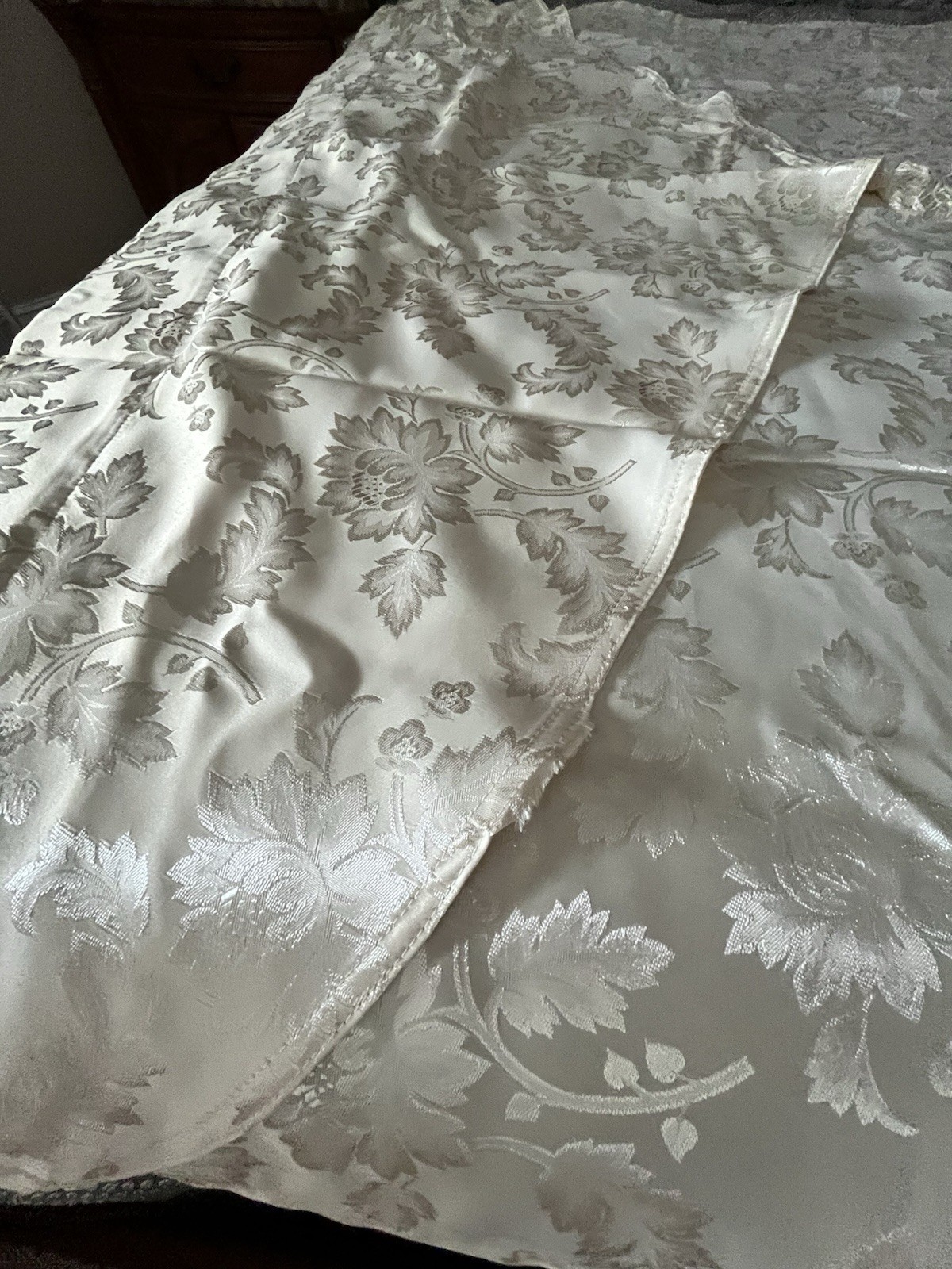 Damask Polyester Fabric Ivory Curtain Floral Scroll-54″ x 84″ each -2pcs