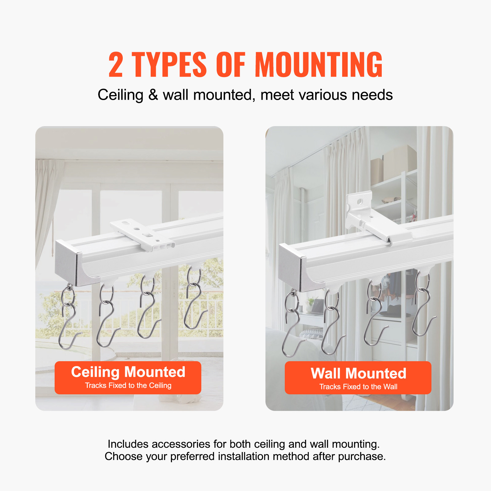 VEVOR Ceiling Curtain Track Set 17.7 FT/5.4 Meter Room Divider with Hooks White