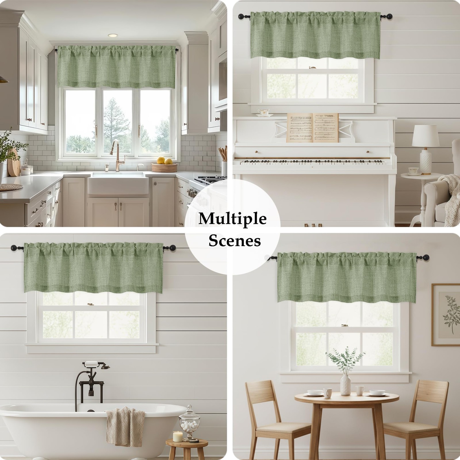 OWENIE Sage Green Valances for Windows 1 60″W x 14″L (Pack of 1),