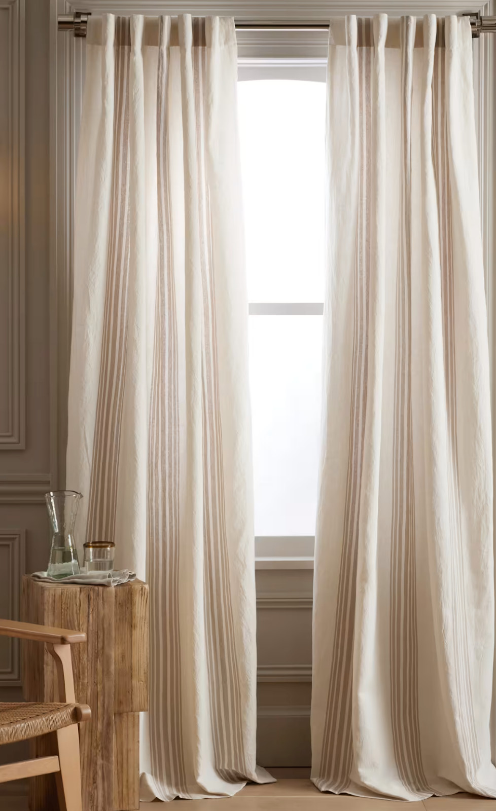 Quince Coastal Stripe Linen Cotton Curtain Panel Ivory Natural 48×108 NWOT