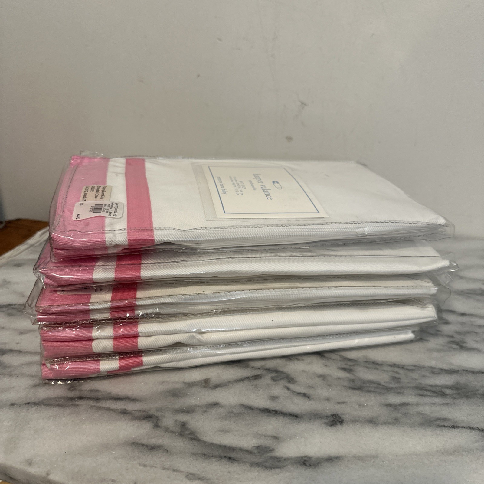 Pottery Barn Kids Harper Pink Stripe Window Valance 44 x 18” set of 5 NEW NIP