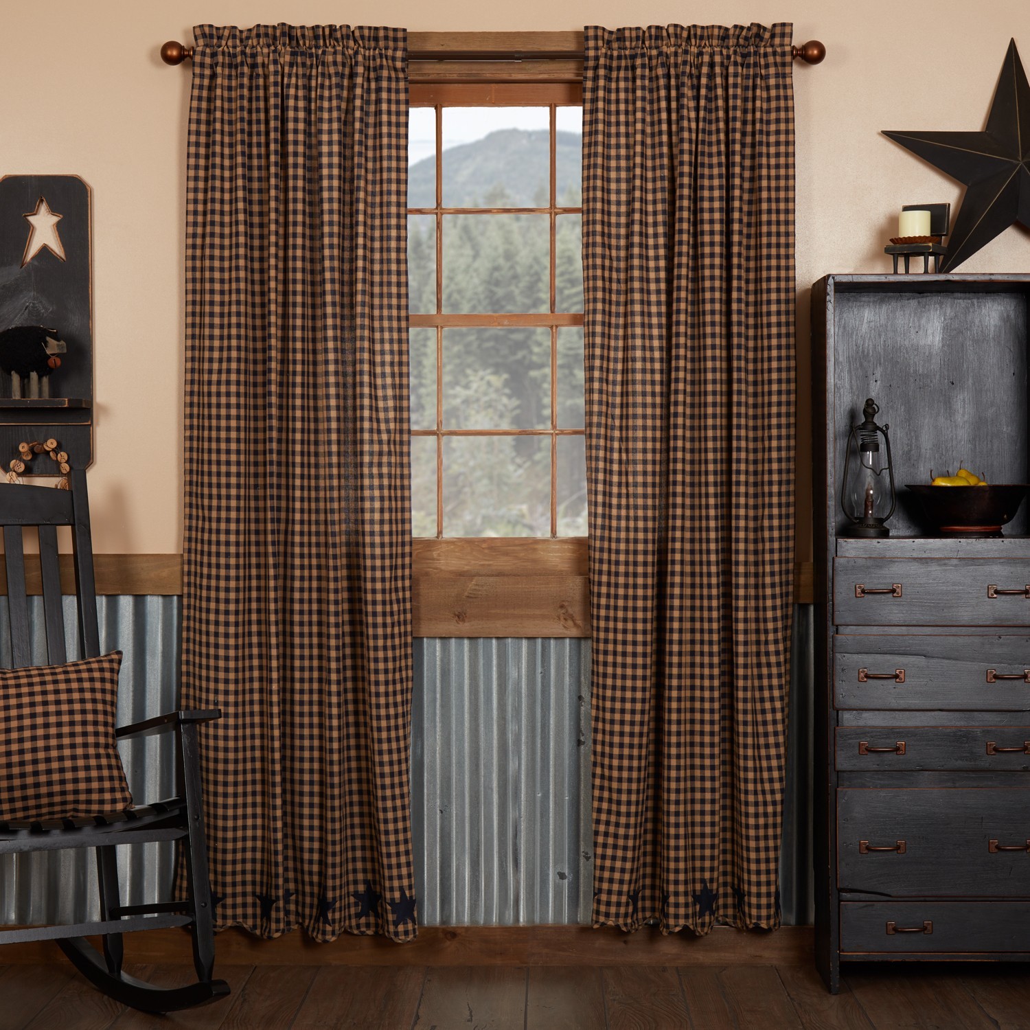 Primitive 84″x40″ Panel Pair NAVY Star Window Curtains VHC Brands